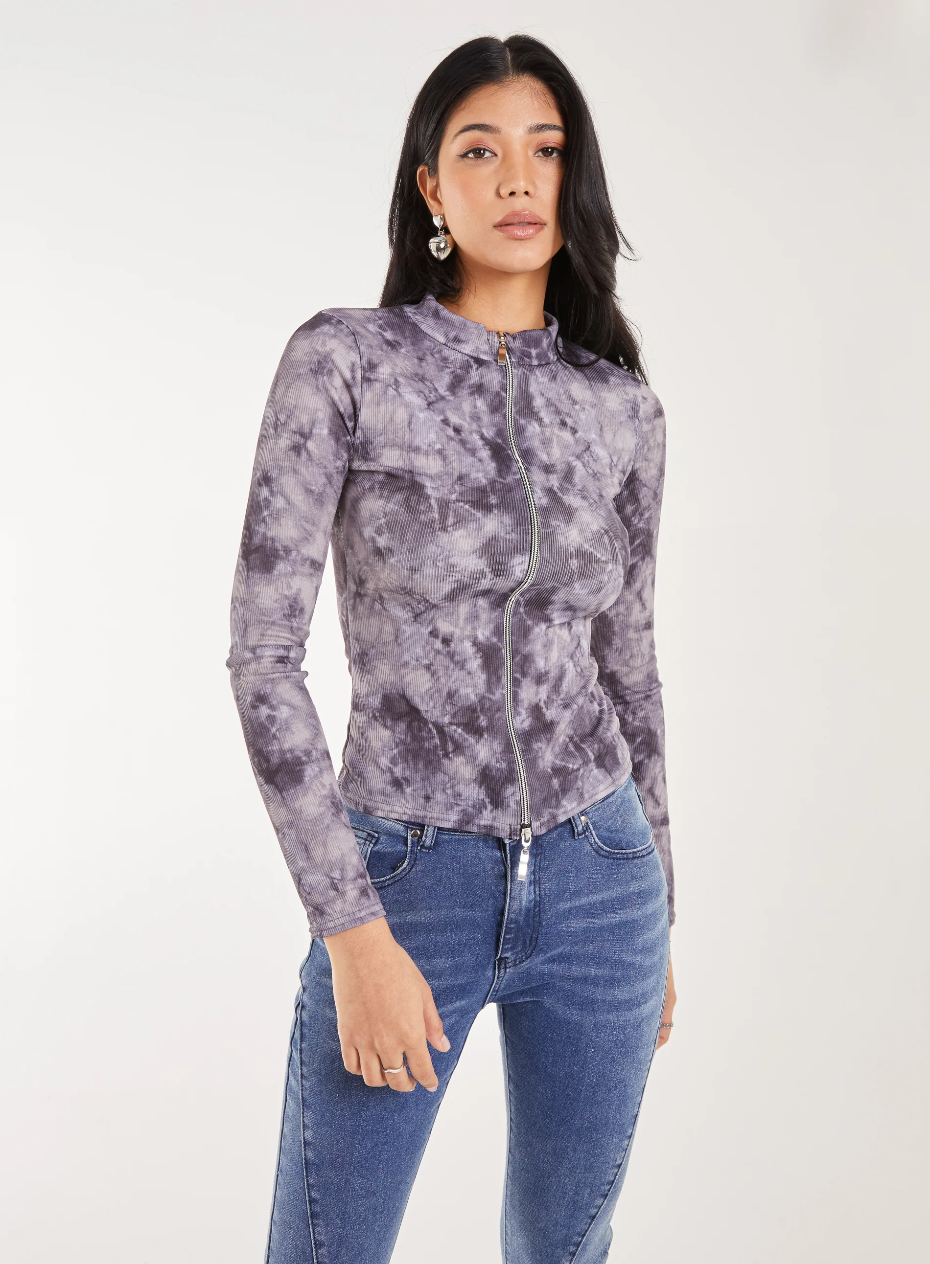 Acid Distressed Look Double Zip Top - Image 2