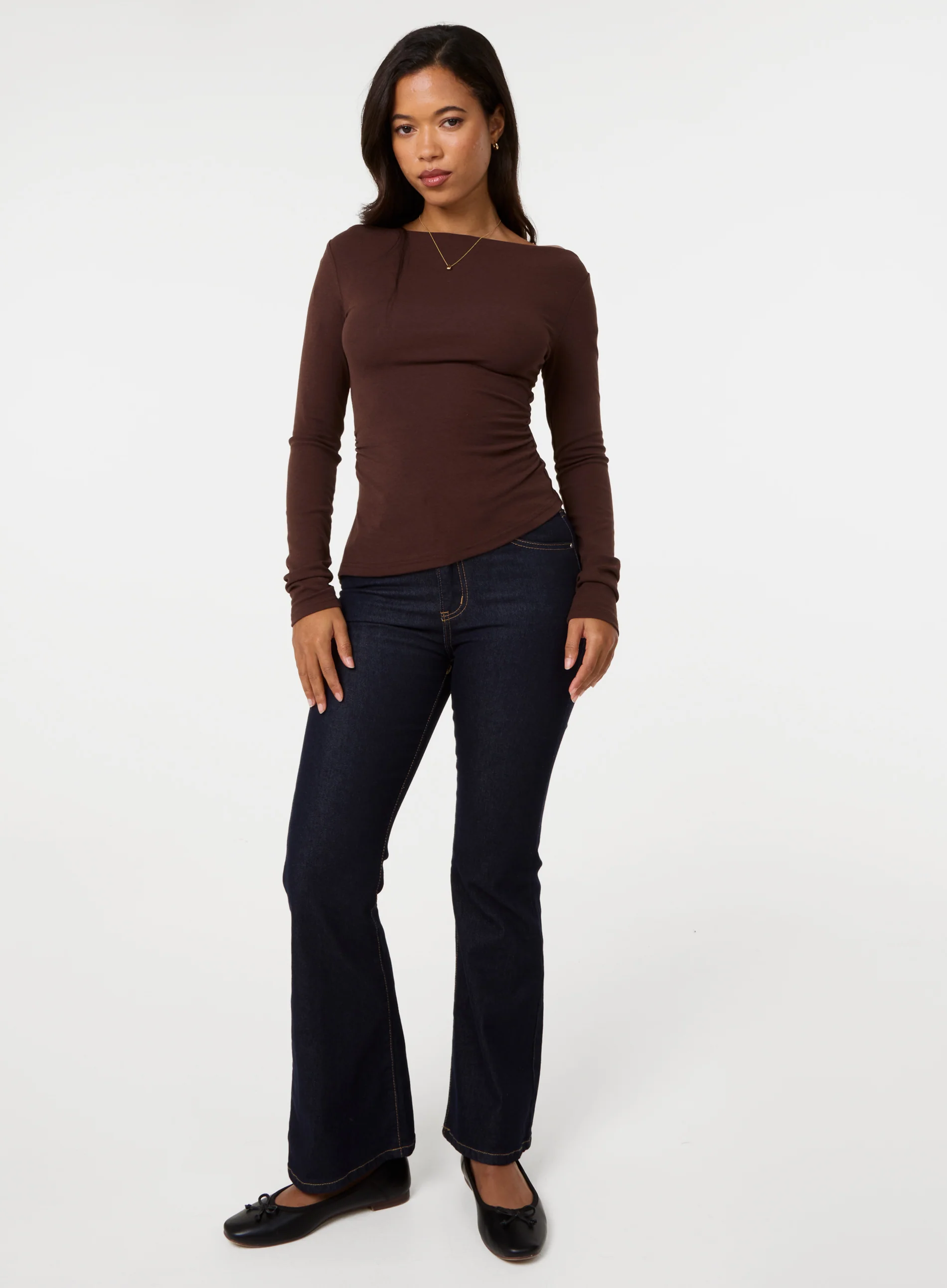 Asymmetric Boat Neck Long Sleeve Top - Image 2