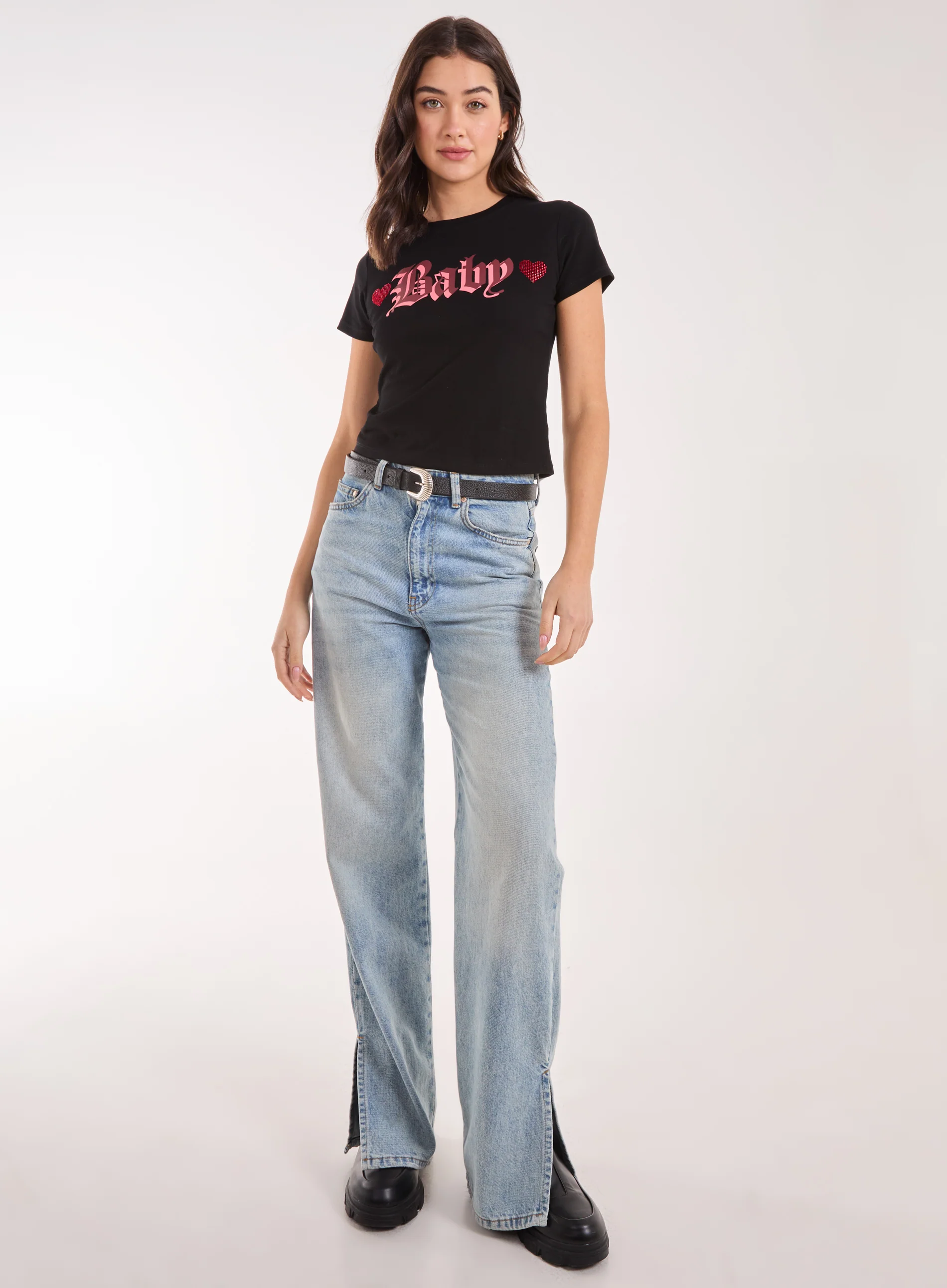 Slogan Heart Diamante Baby Tee - Image 2