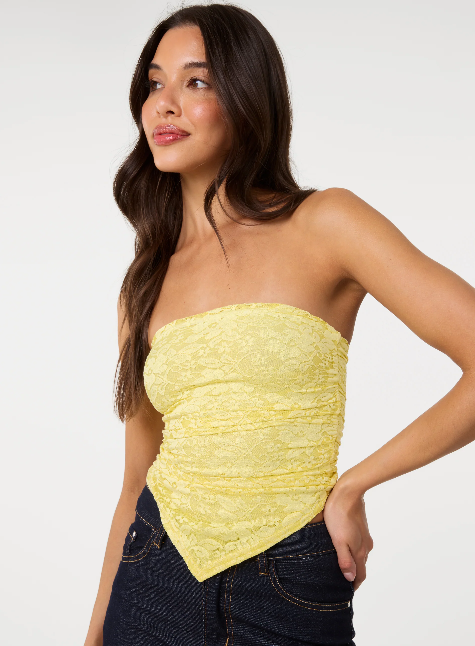 Bandeau Ruched Side Lace Top