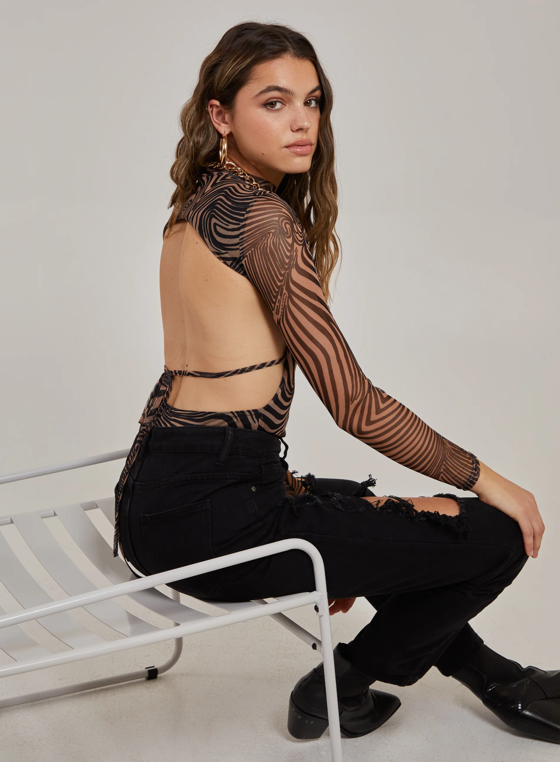 Zebra Swirl Backless Bodysuit - Image 5