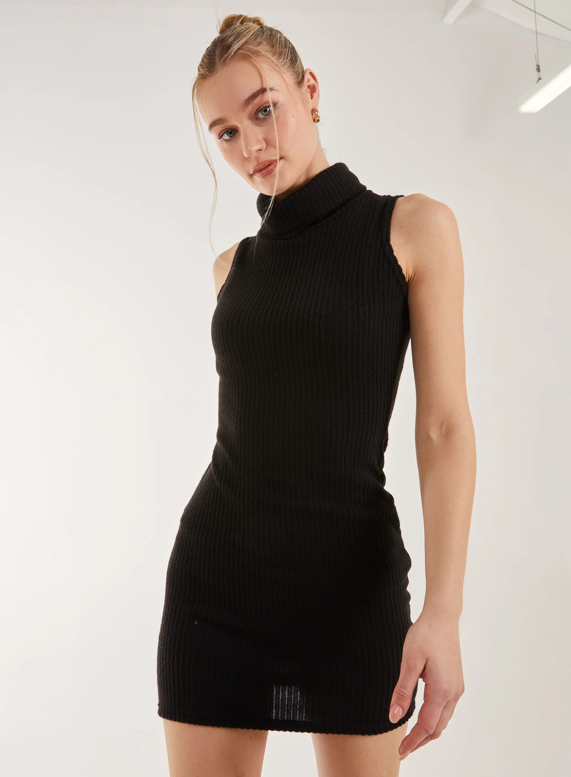 Brushed Sleeveless Polo Neck Mini Dress - Image 2