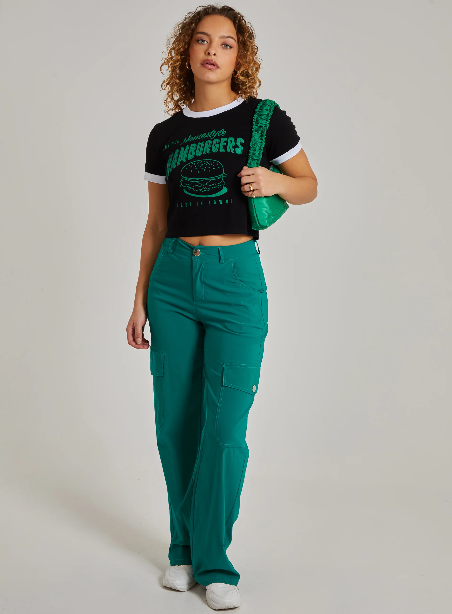 Burger Slogan Cropped T-Shirt - Image 2