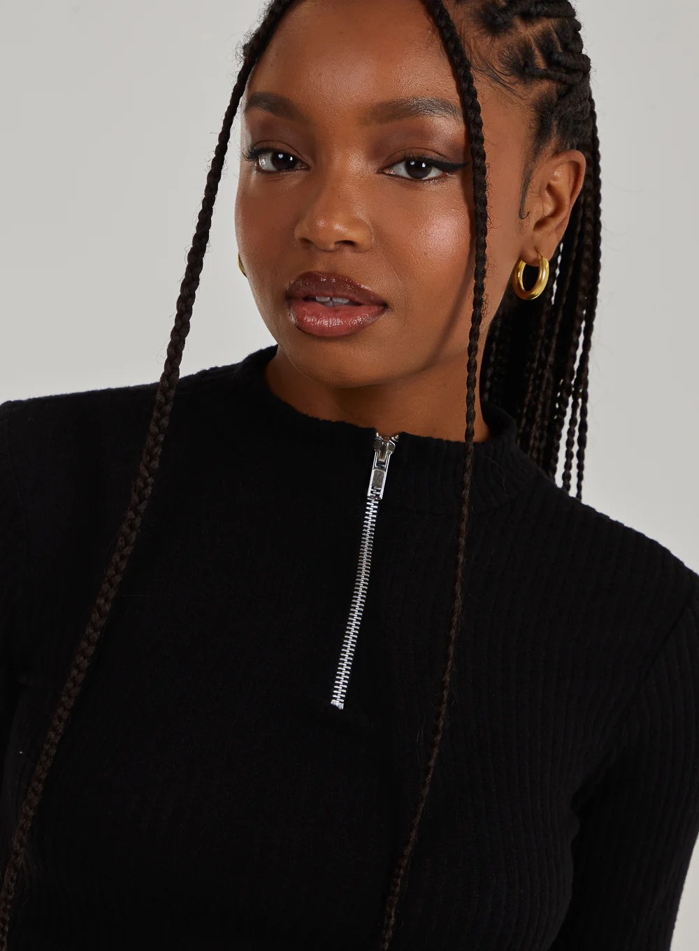 Chunky Brushed Rib Zip Up Top - Image 3