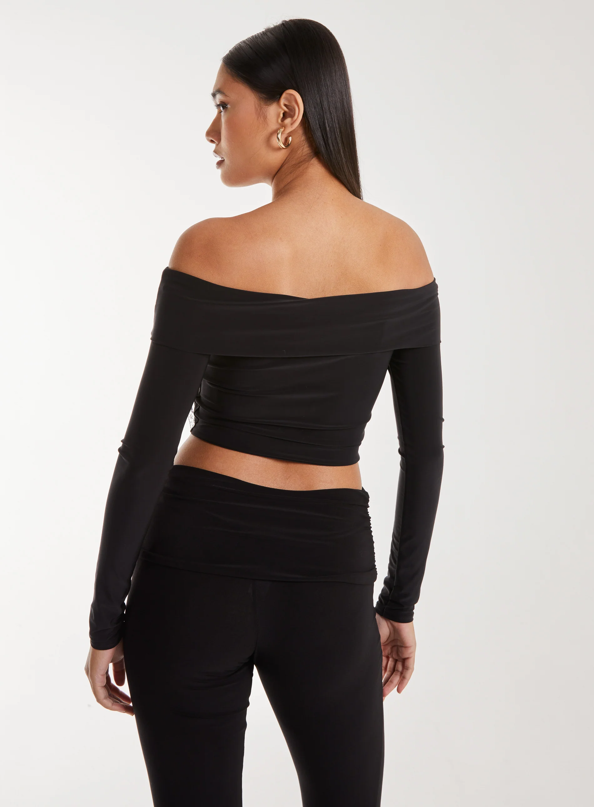 Corsage Detail Bardot Long Sleeve Top - Image 4