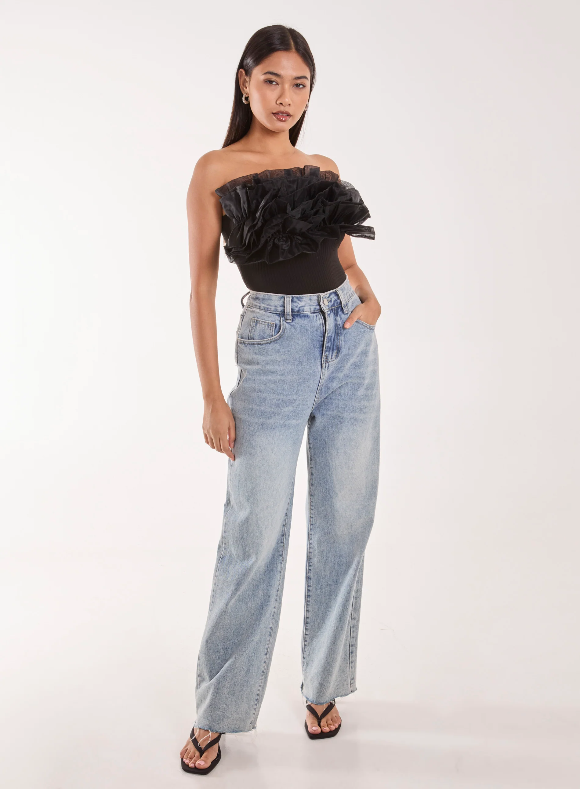 Corsage Front Ruffle Bodysuit - Image 2