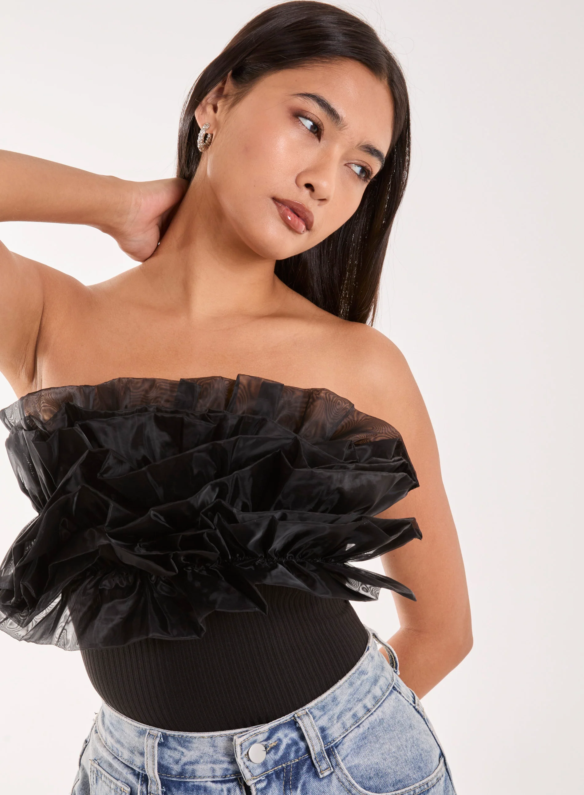 Corsage Front Ruffle Bodysuit - Image 3