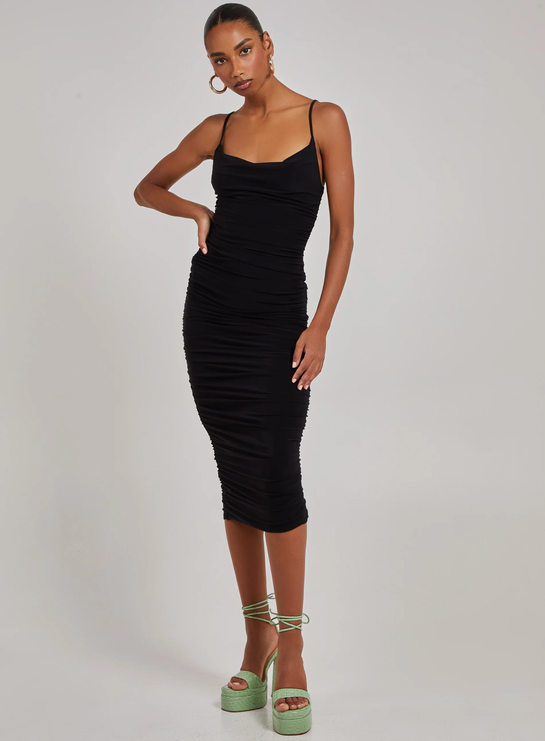 Cowl Neck Gathered Maxi Dress