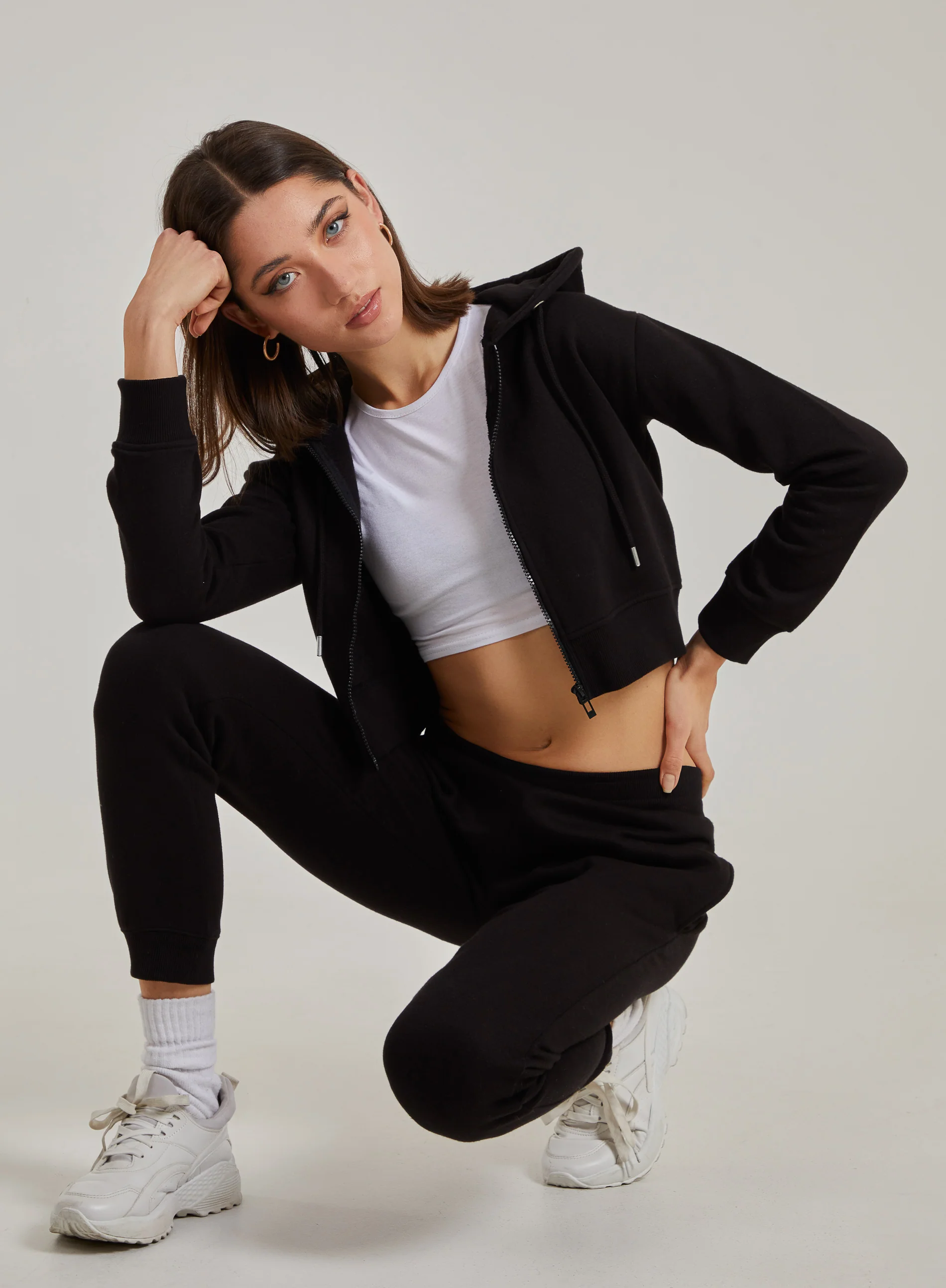 Cropped Zip Through Hoodie