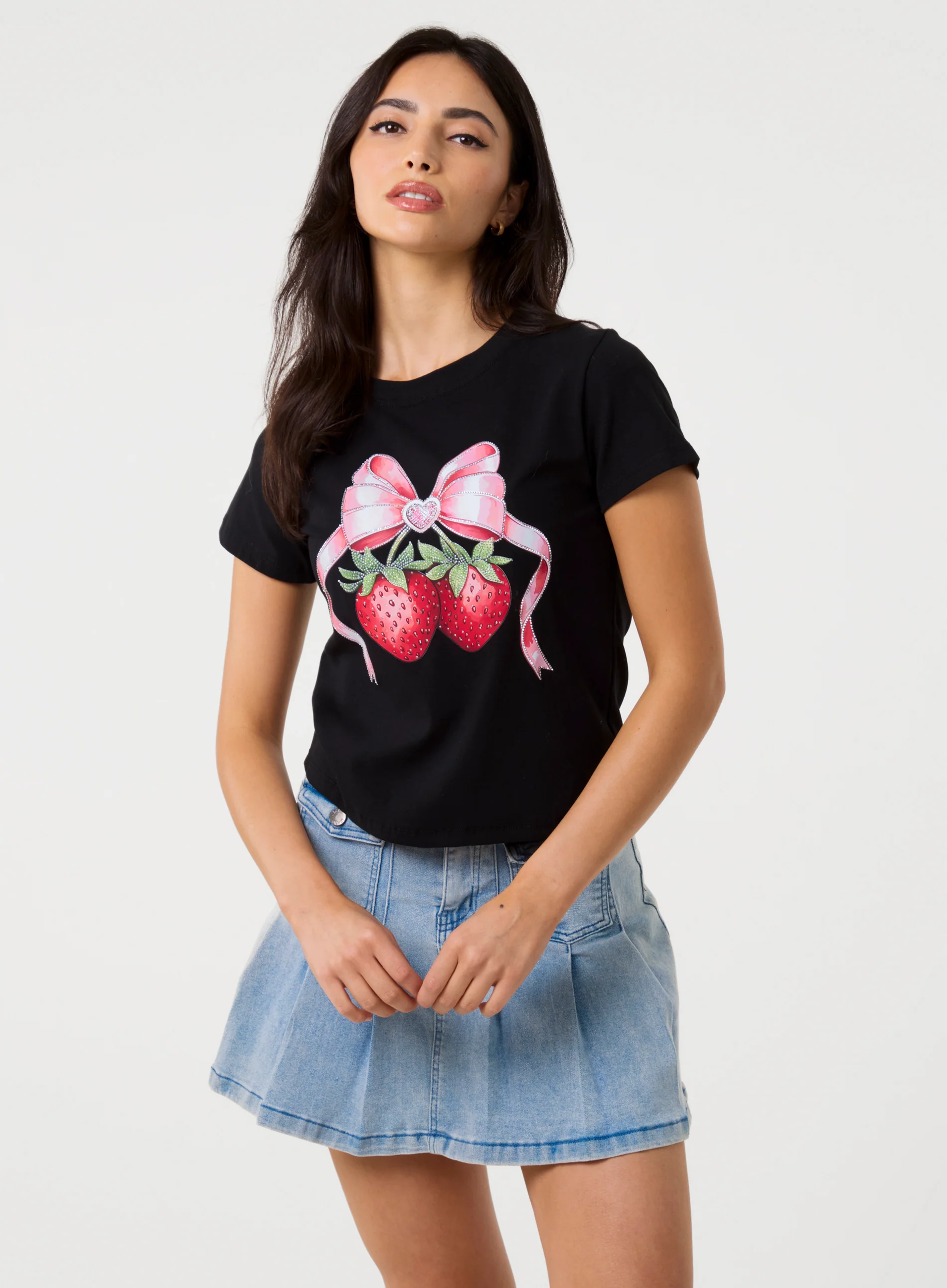 Diamante Strawberry Bow Tee