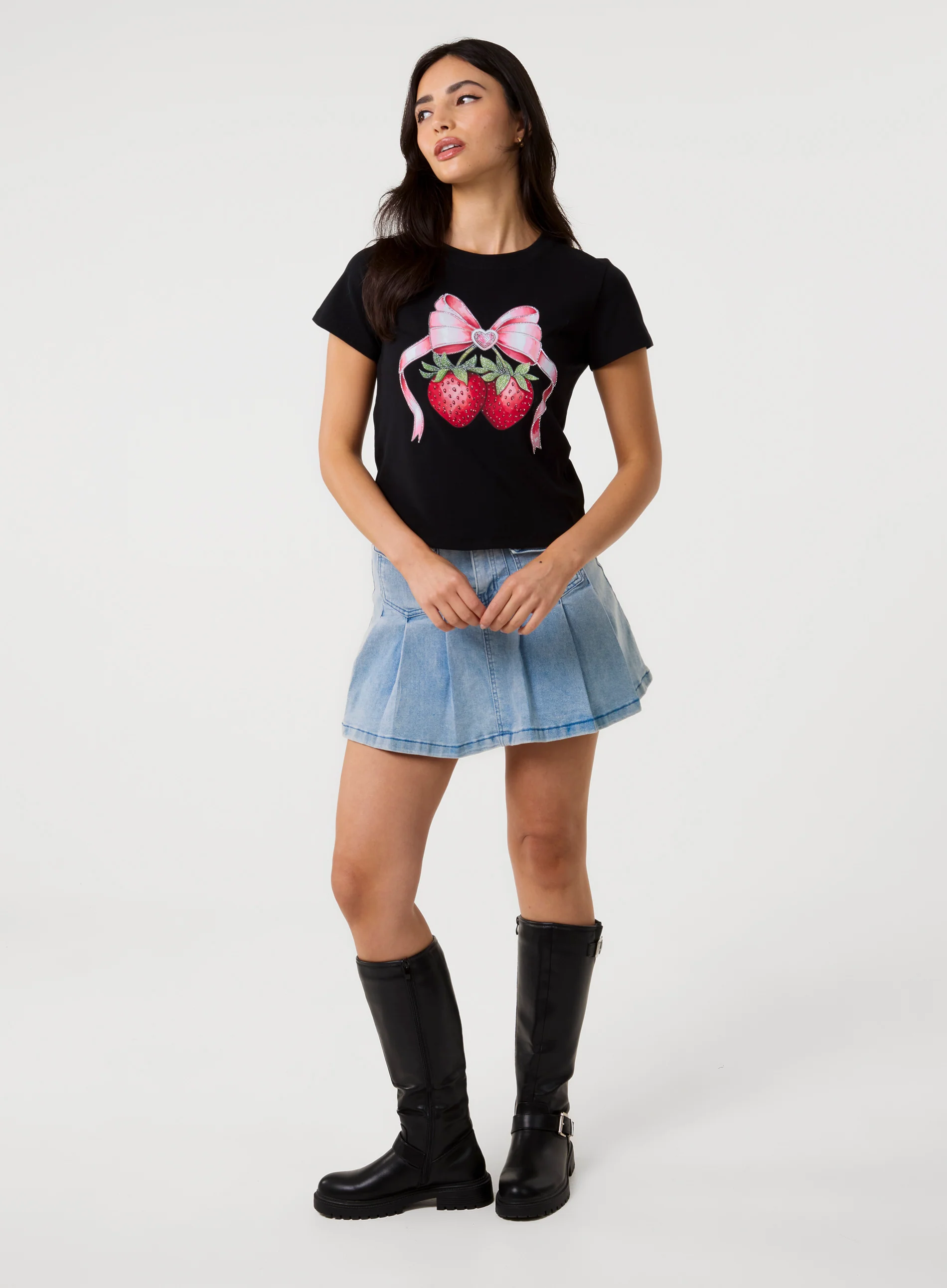 Diamante Strawberry Bow Tee - Image 2