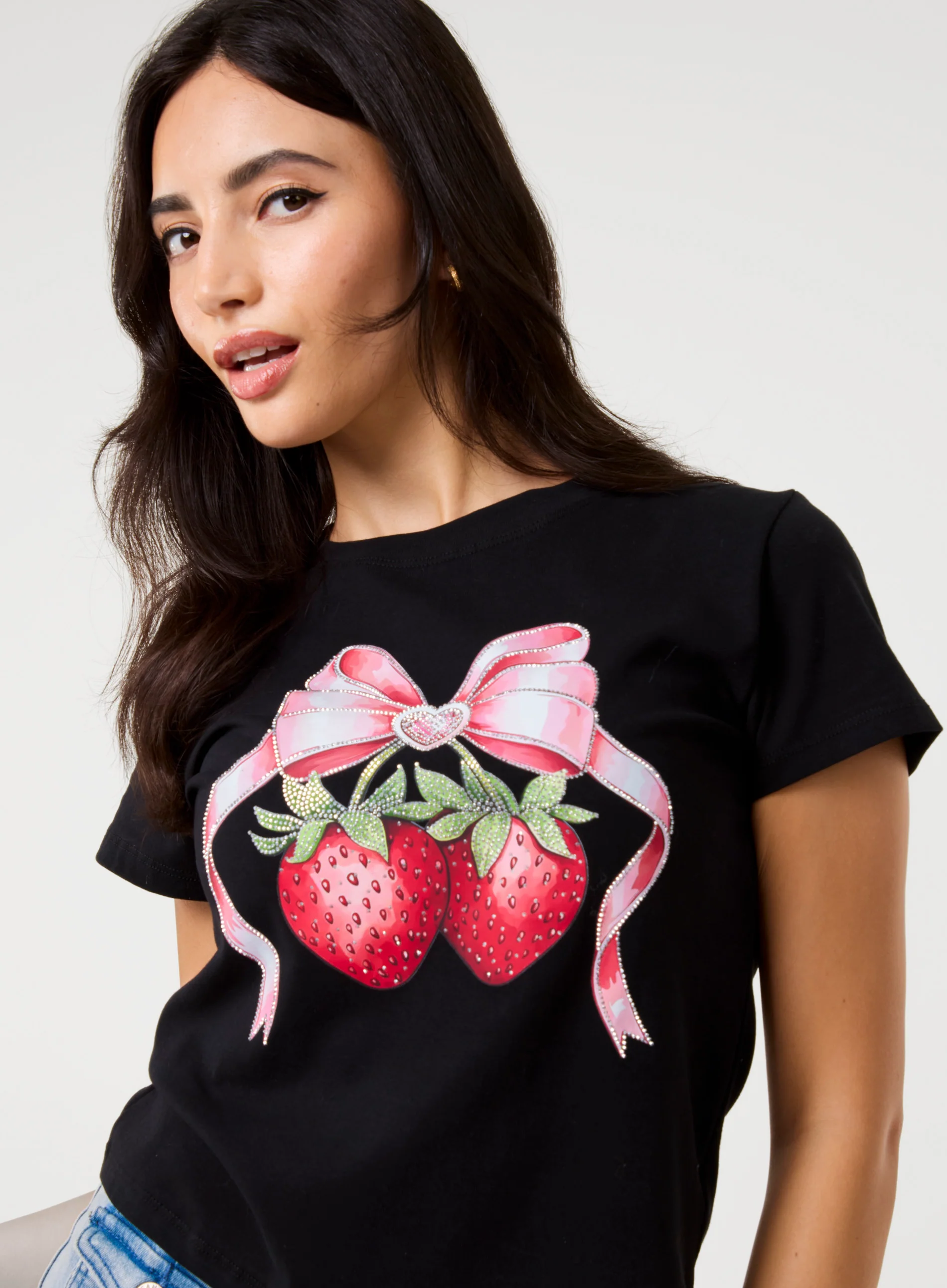 Diamante Strawberry Bow Tee - Image 3