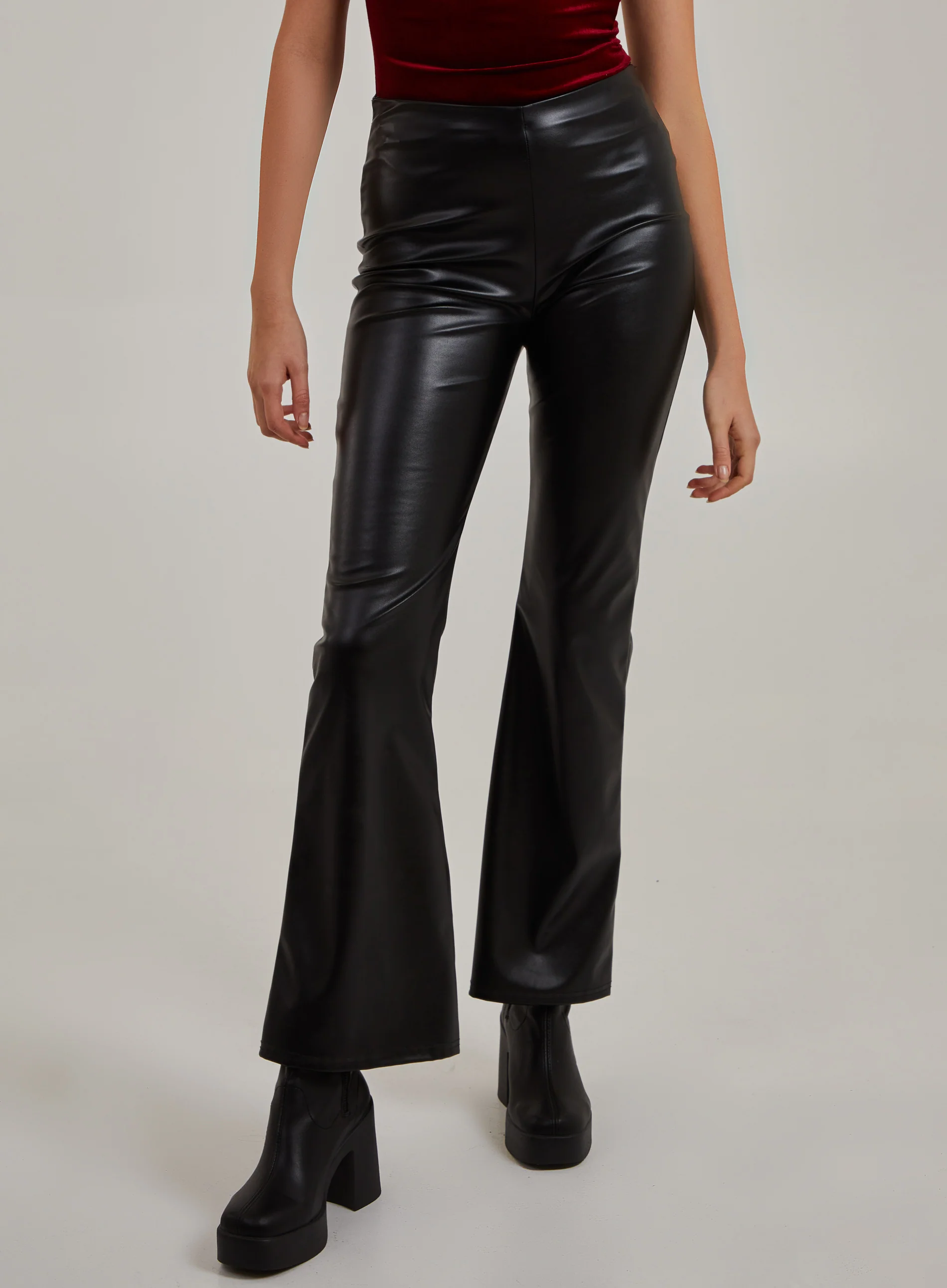 Flare Leather Look Trousers - Image 2