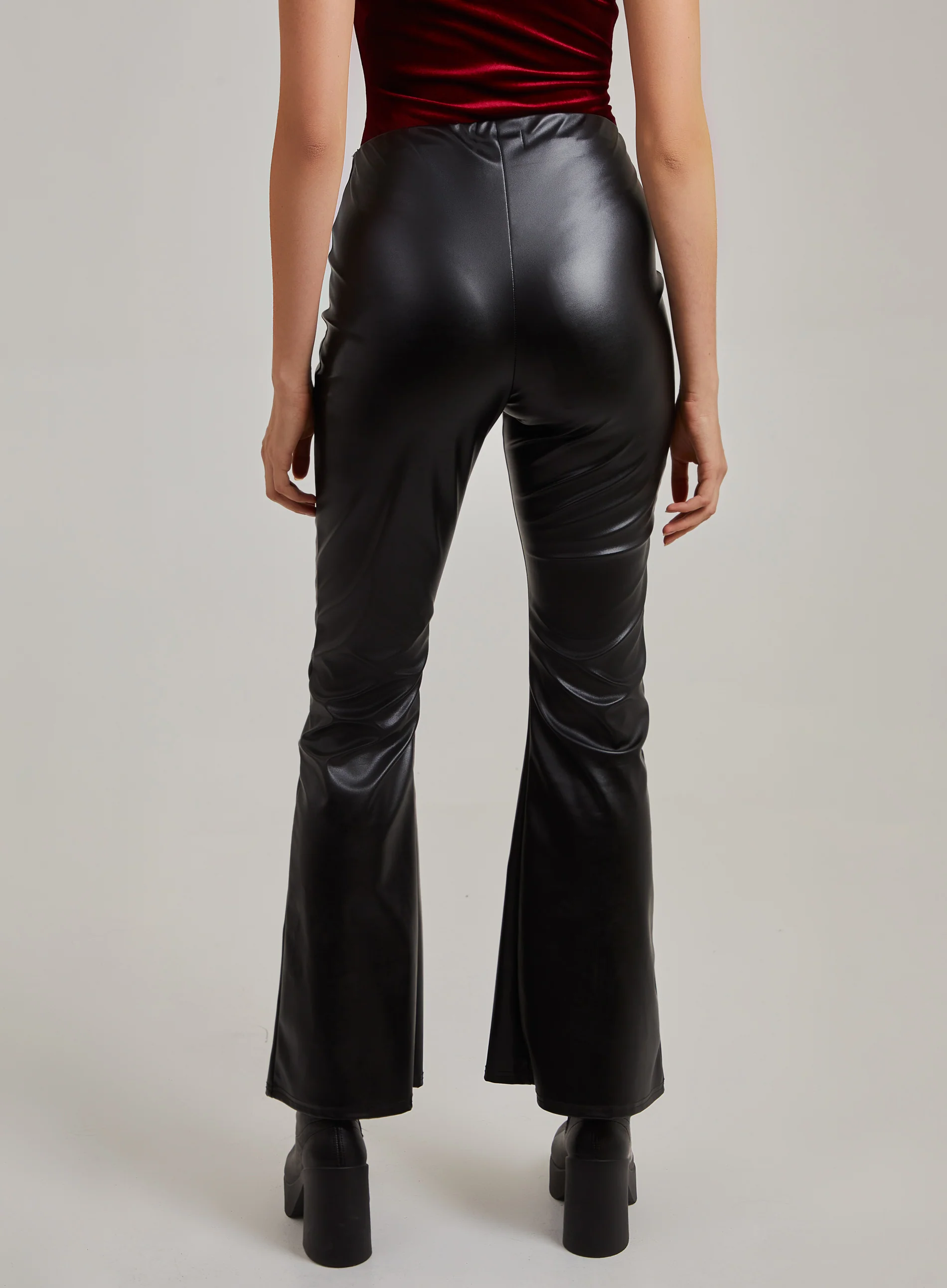 Flare Leather Look Trousers - Image 4