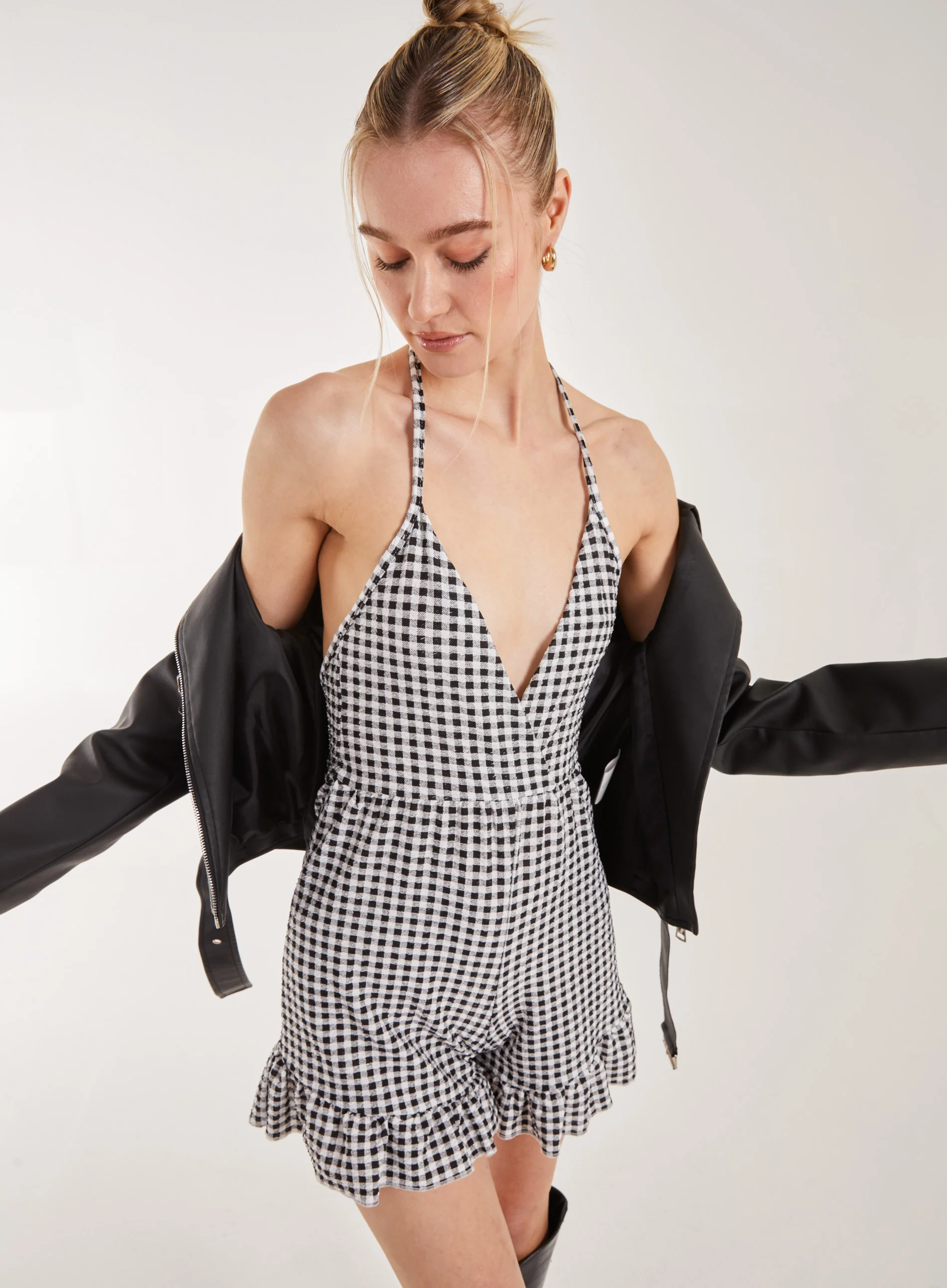 Gingham Frill Jacquard Playsuit - Image 4