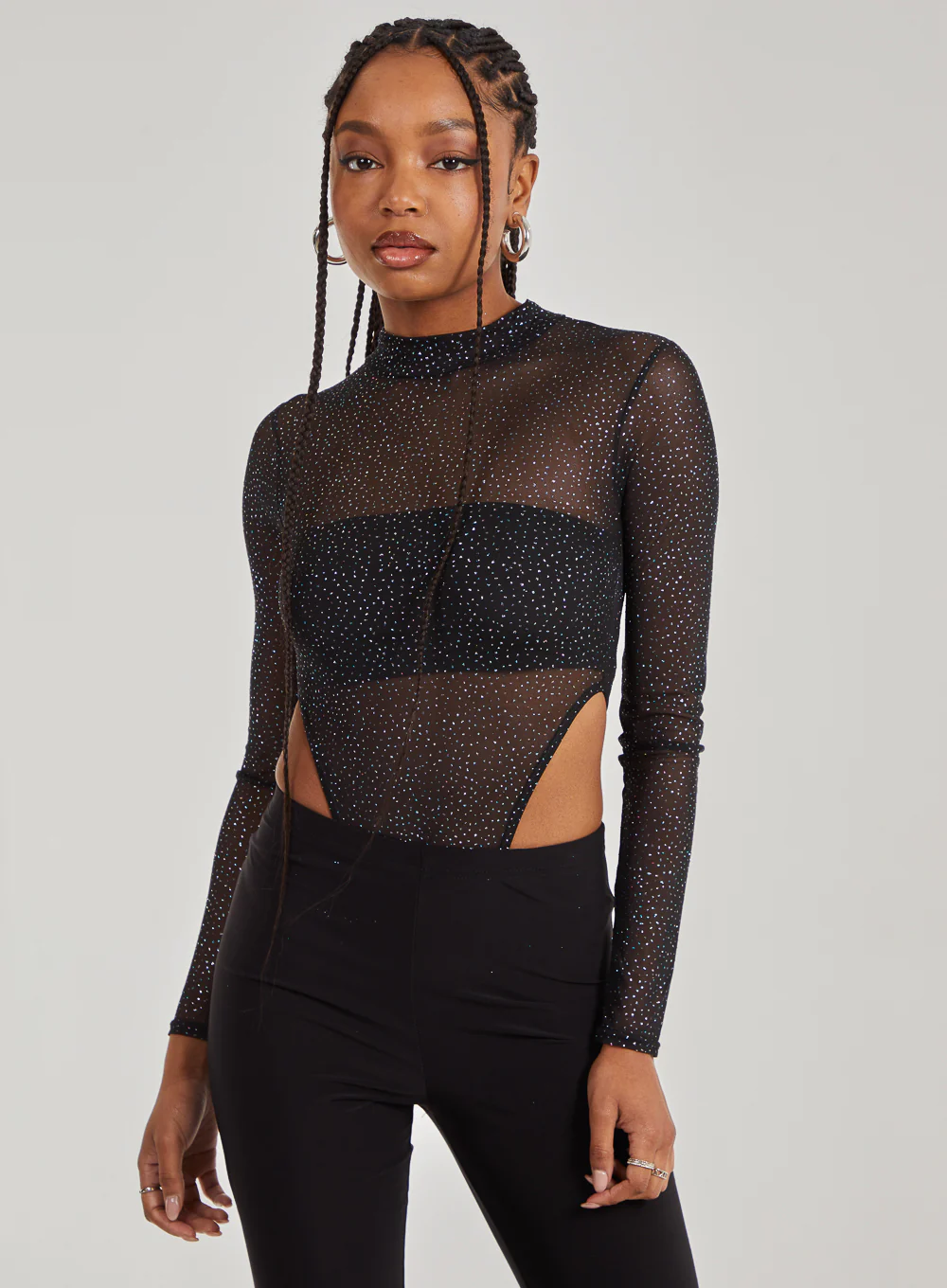 Glitter Long Sleeve Mesh Bodysuit
