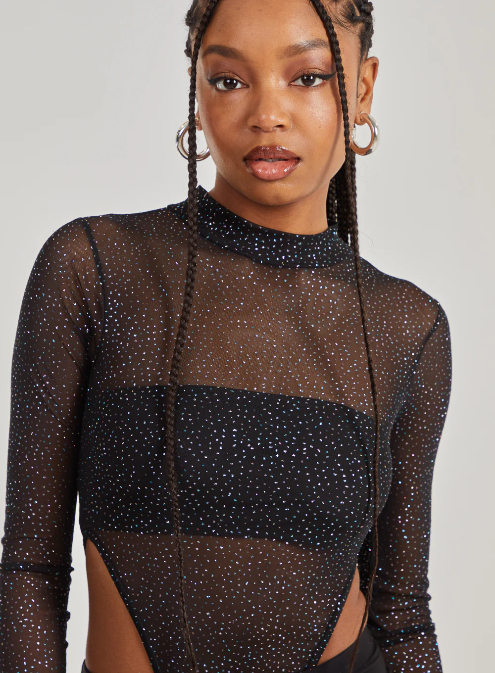 Glitter Long Sleeve Mesh Bodysuit - Image 3
