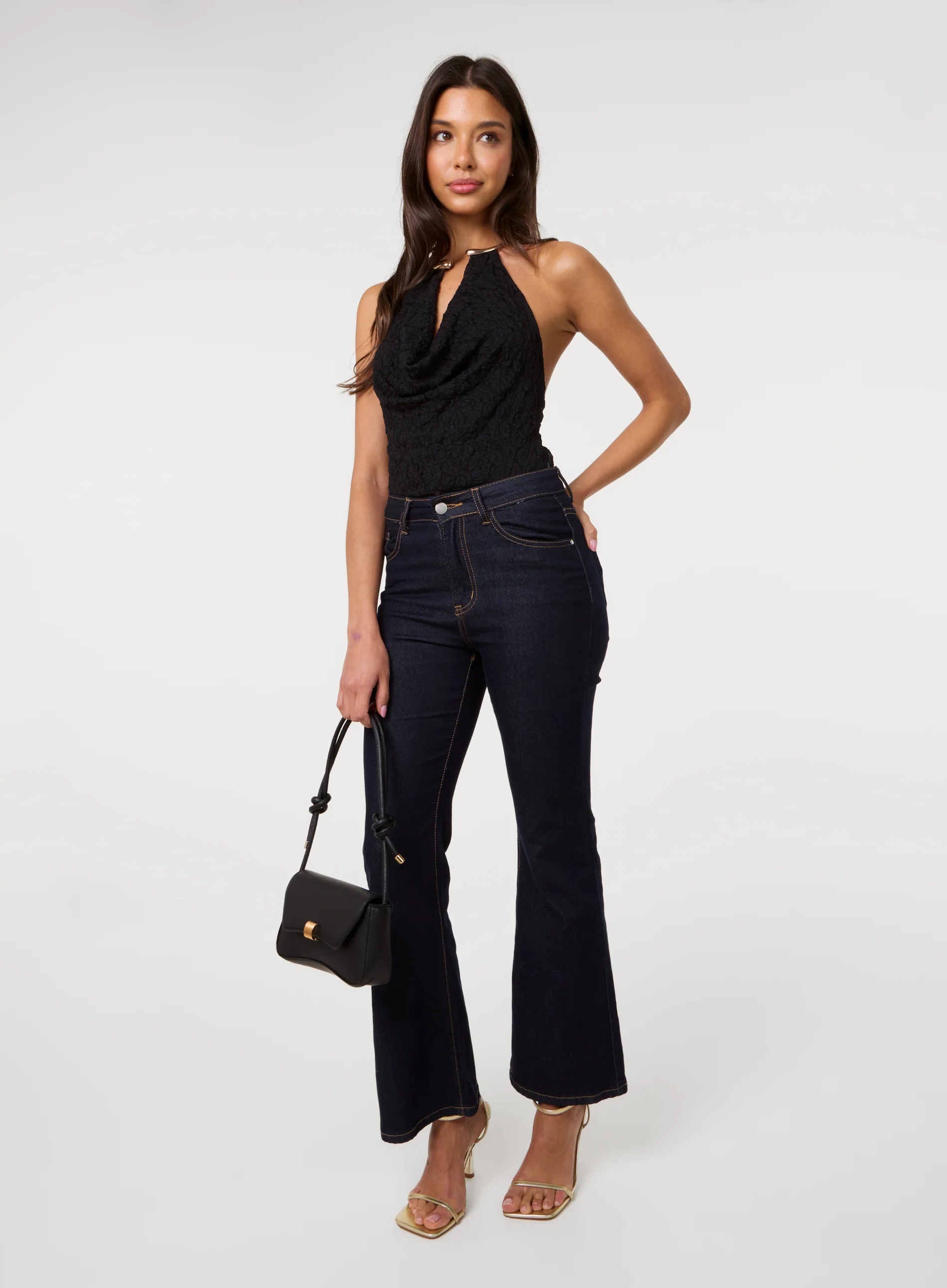 Lace Bodysuit With Halter Gold Trim - Image 2