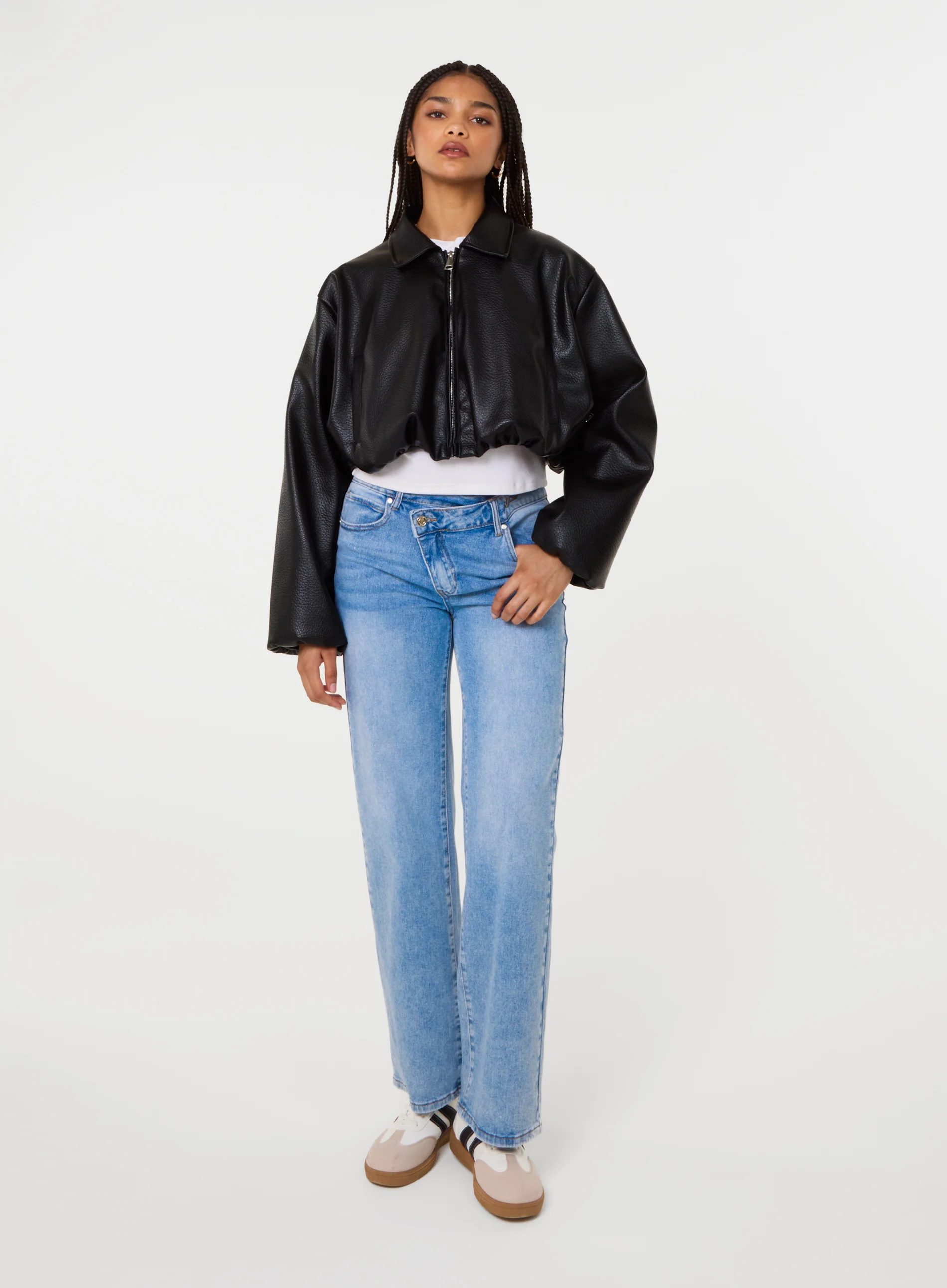 Faux Leather Puffball Jacket - Image 2