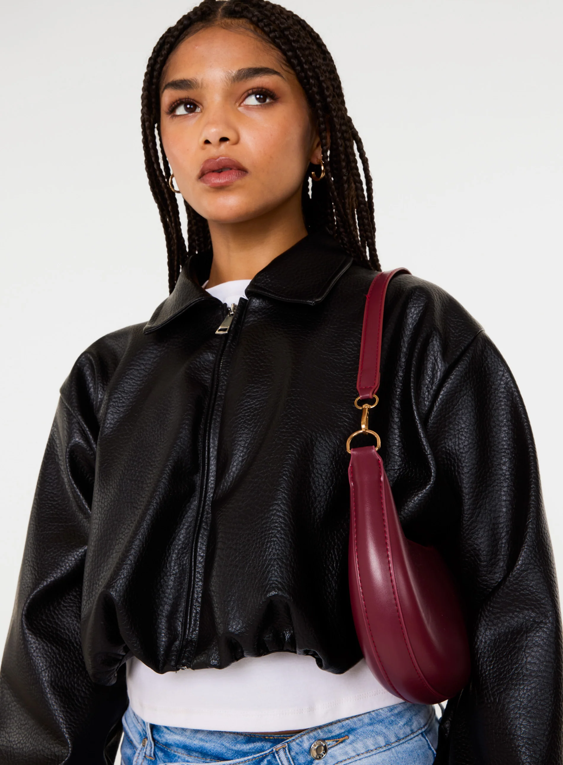 Faux Leather Puffball Jacket - Image 3