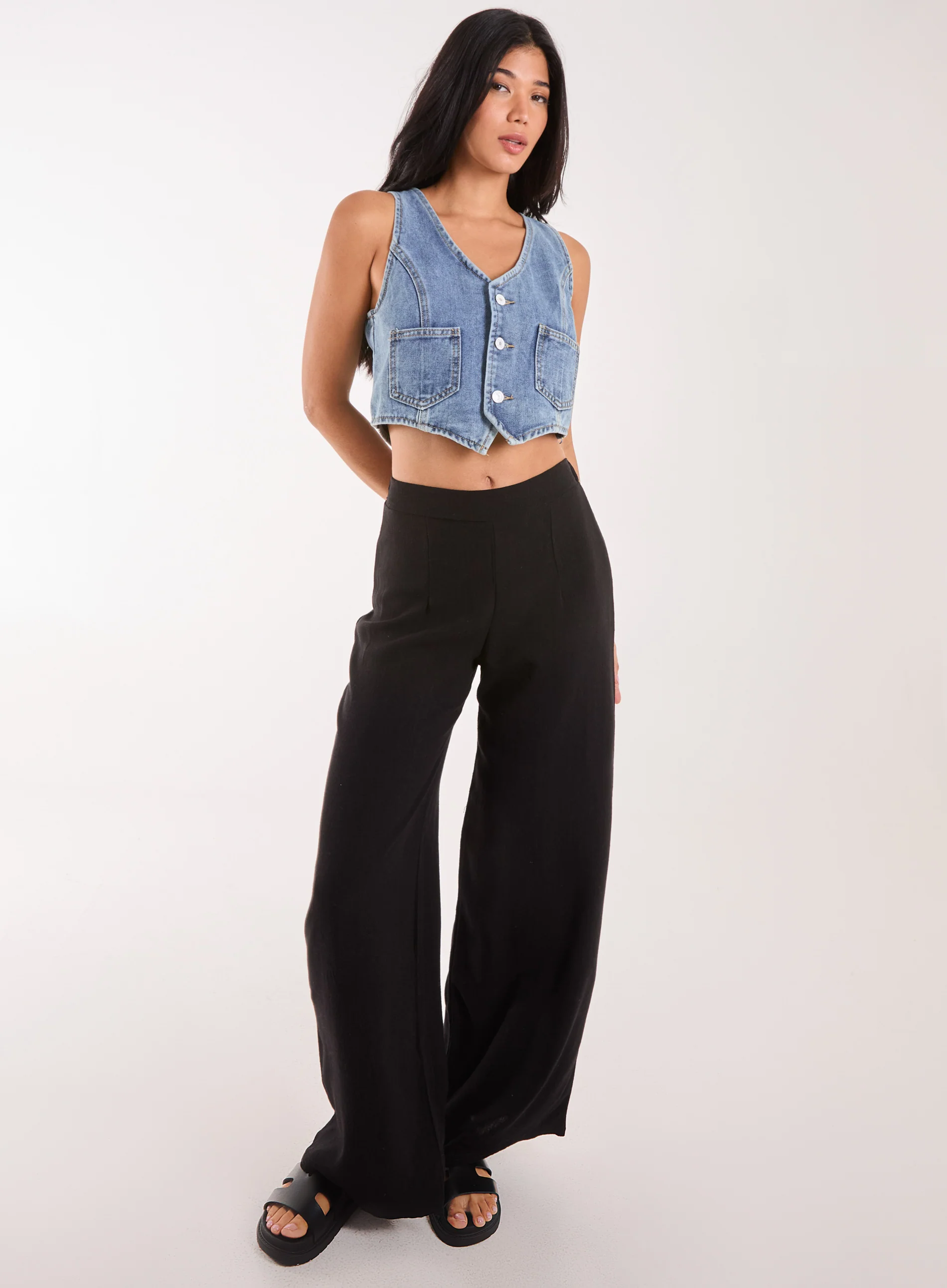 Linen Straight High Waist Trousers