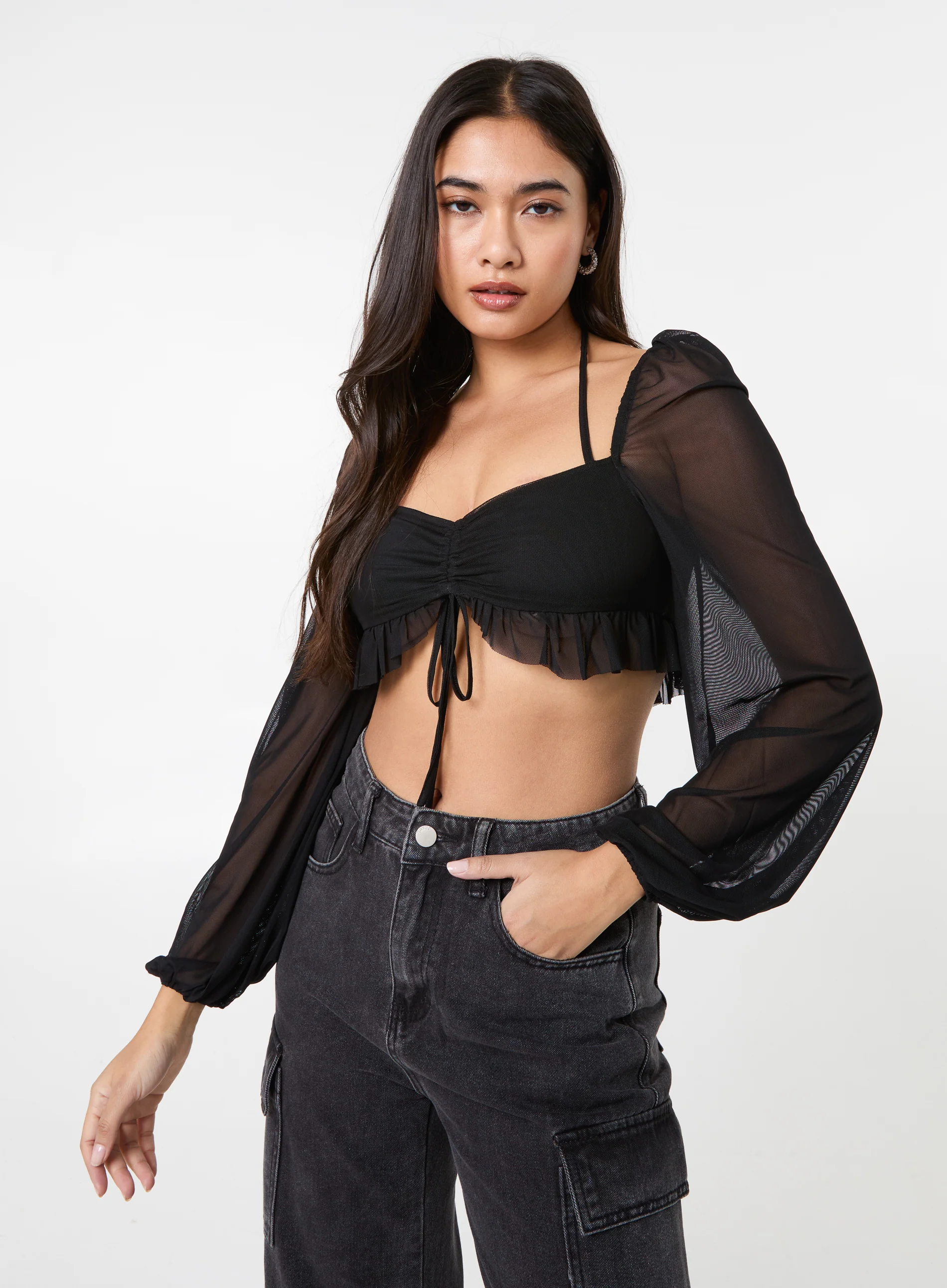 Long Sleeve Halterneck Crop Top - Image 3