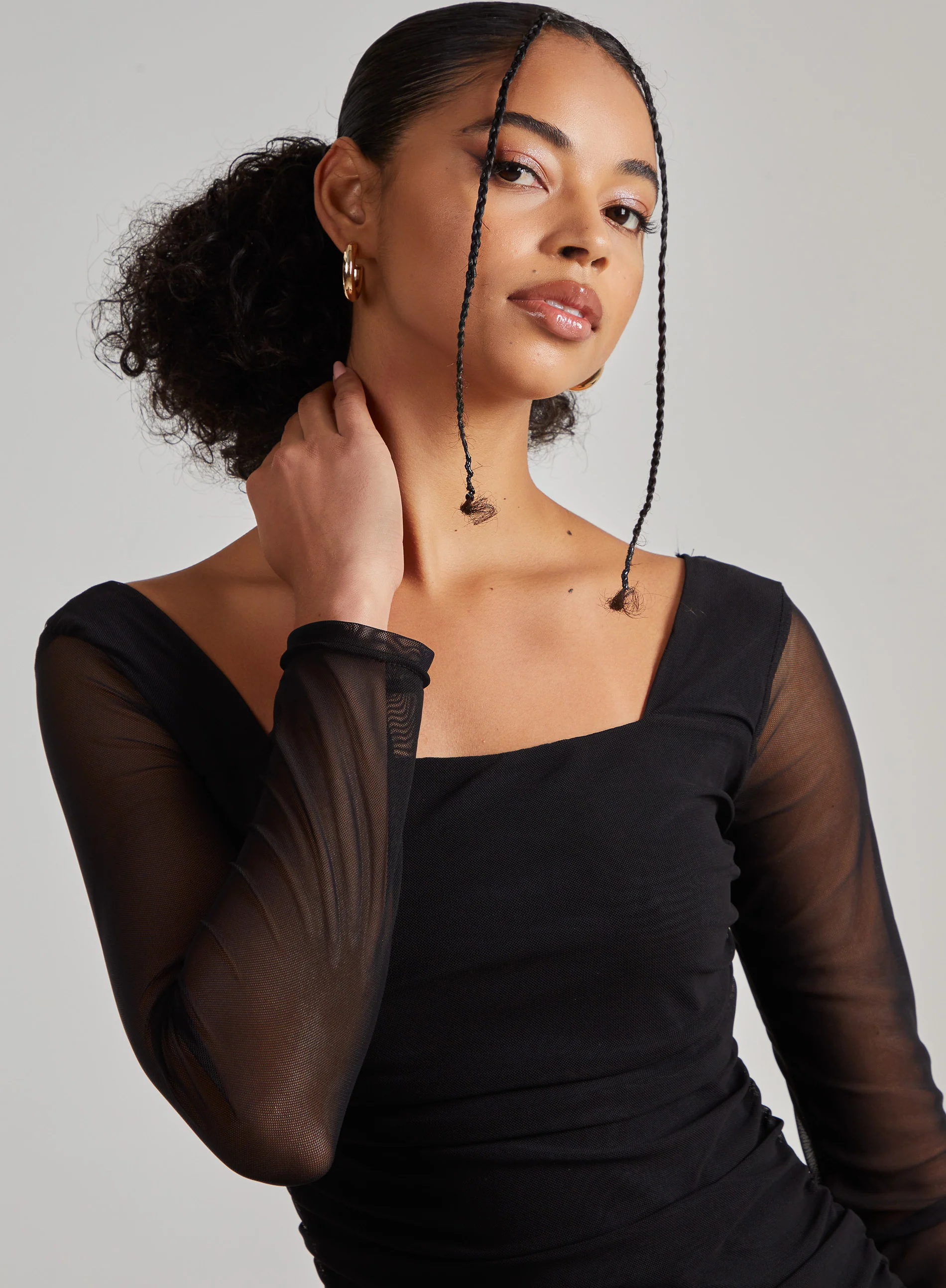 Long Sleeve Mesh Mini Dress - Image 2