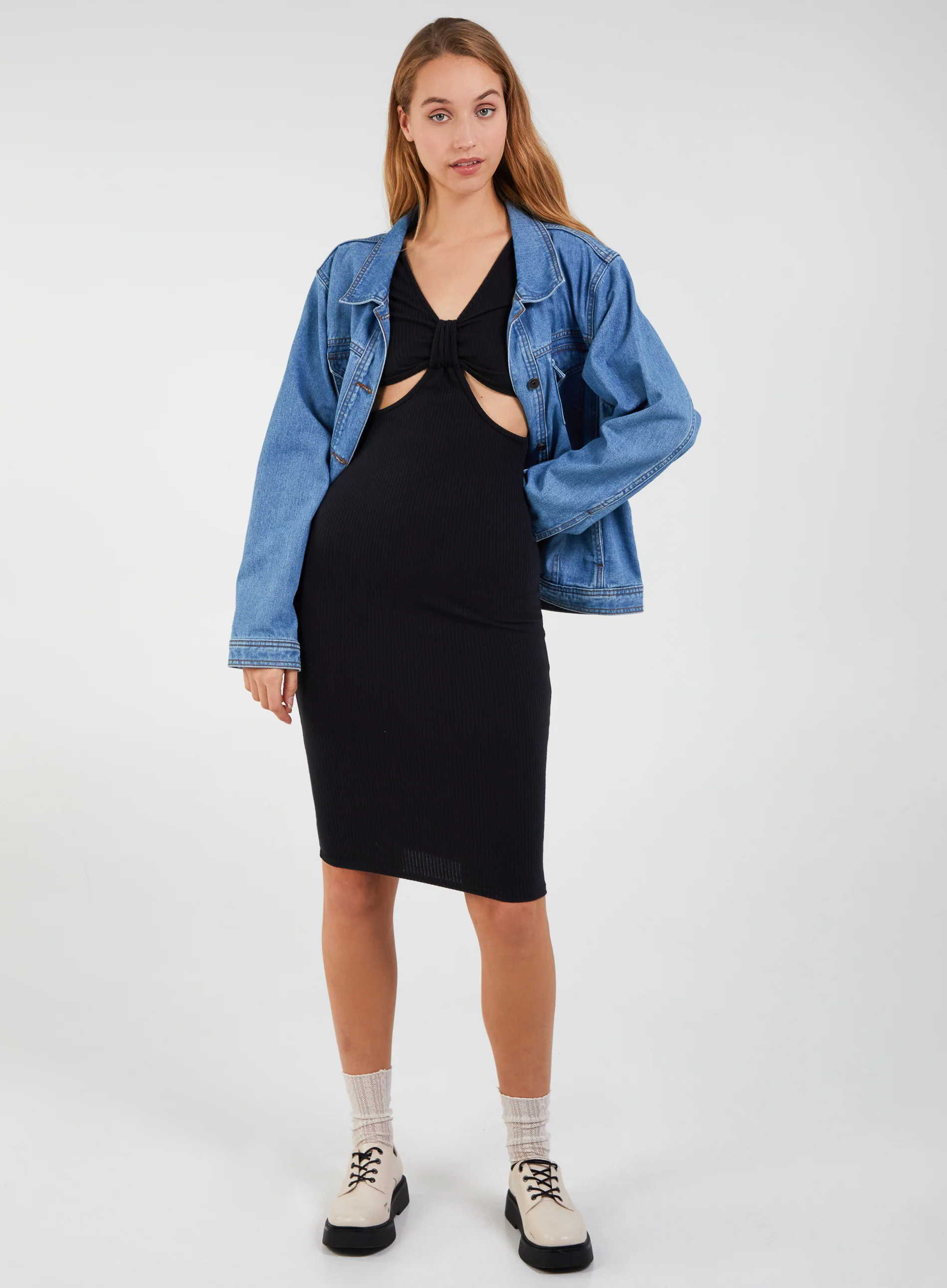 Long Sleeve Ribbed Midi Dress - Image 4