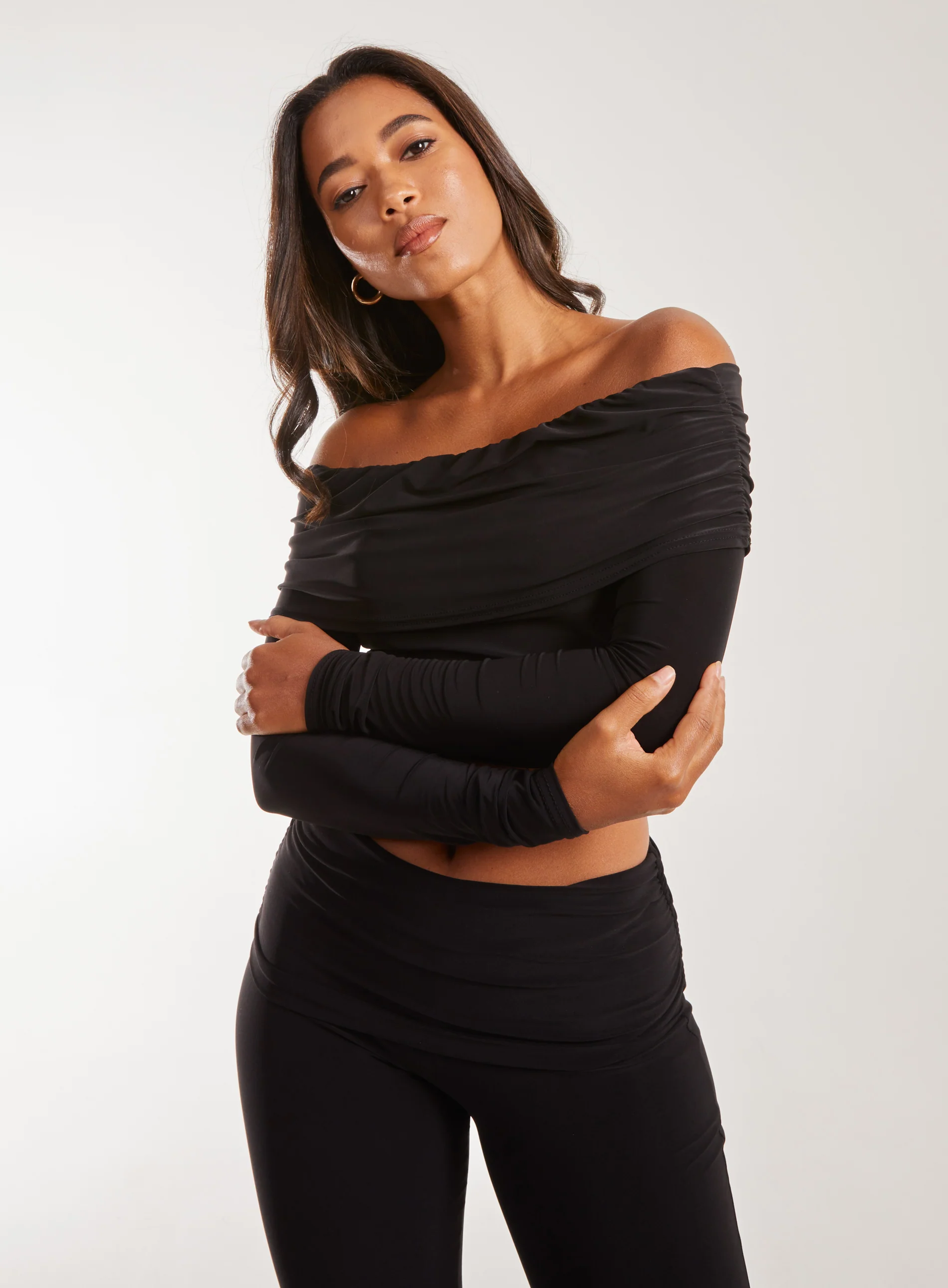 Long Sleeve Slinky Bardot Top - Image 3