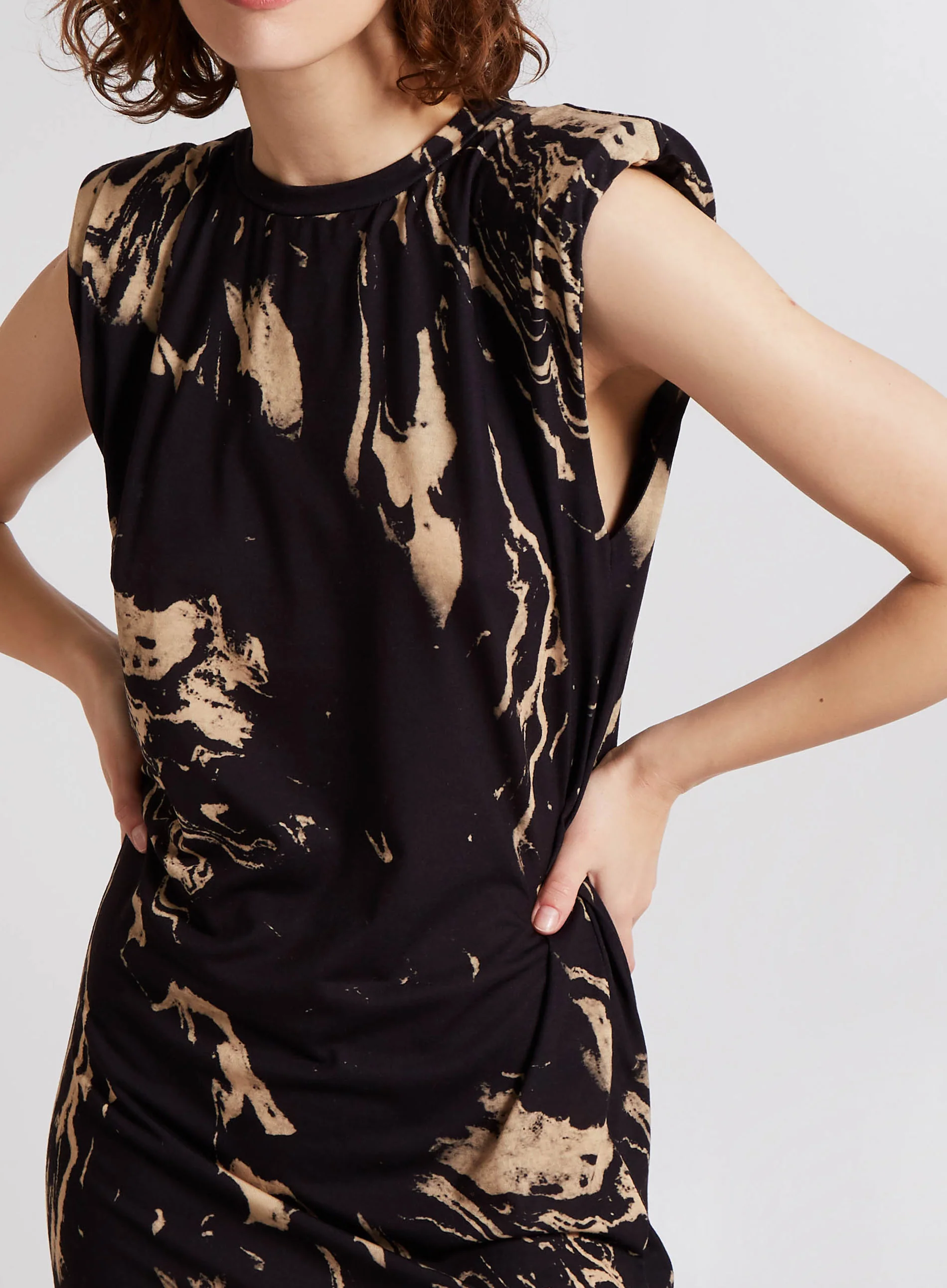 Marble Shoulder Pad Sleeveless Dress - Image 3