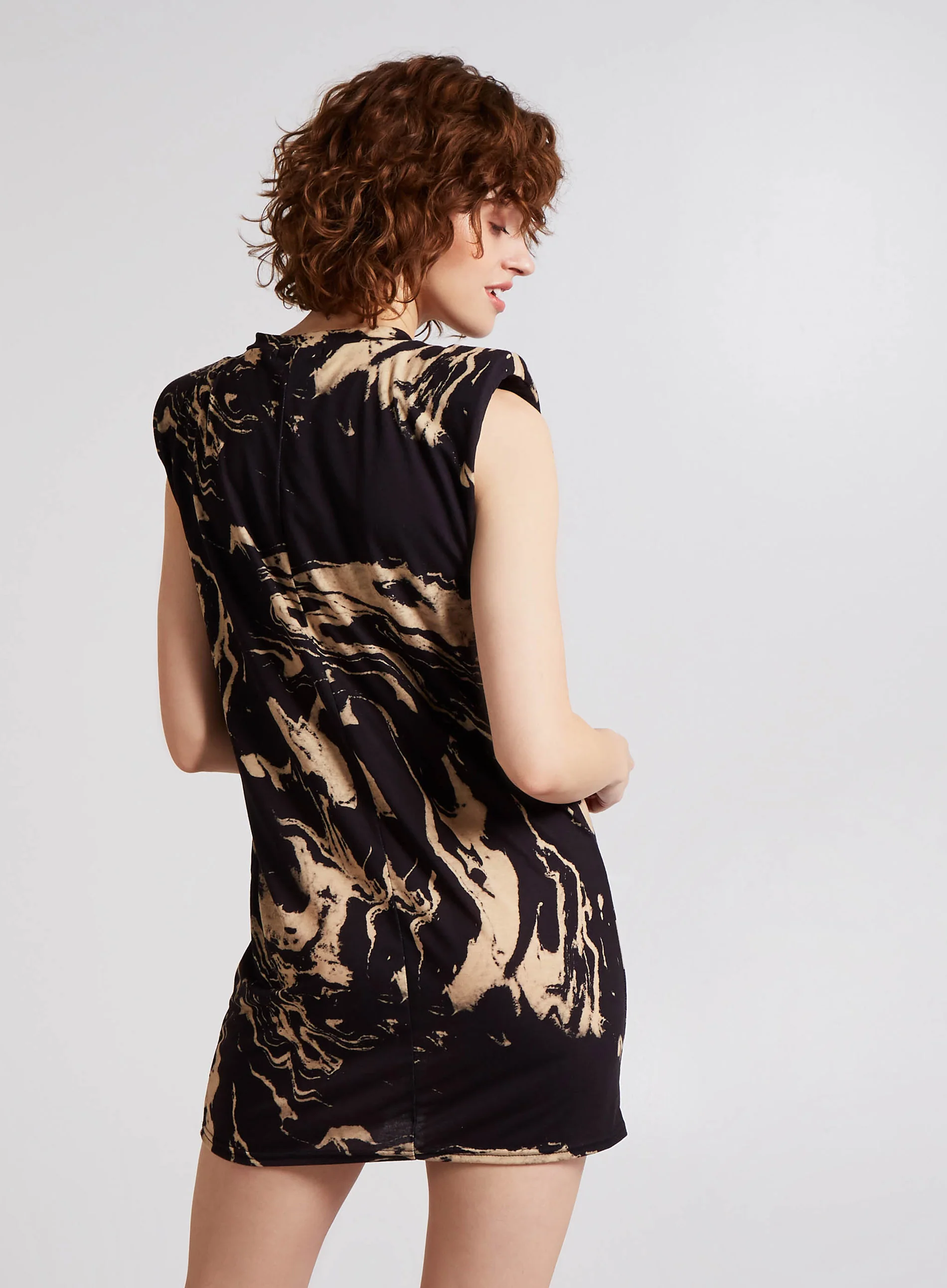 Marble Shoulder Pad Sleeveless Dress - Image 5