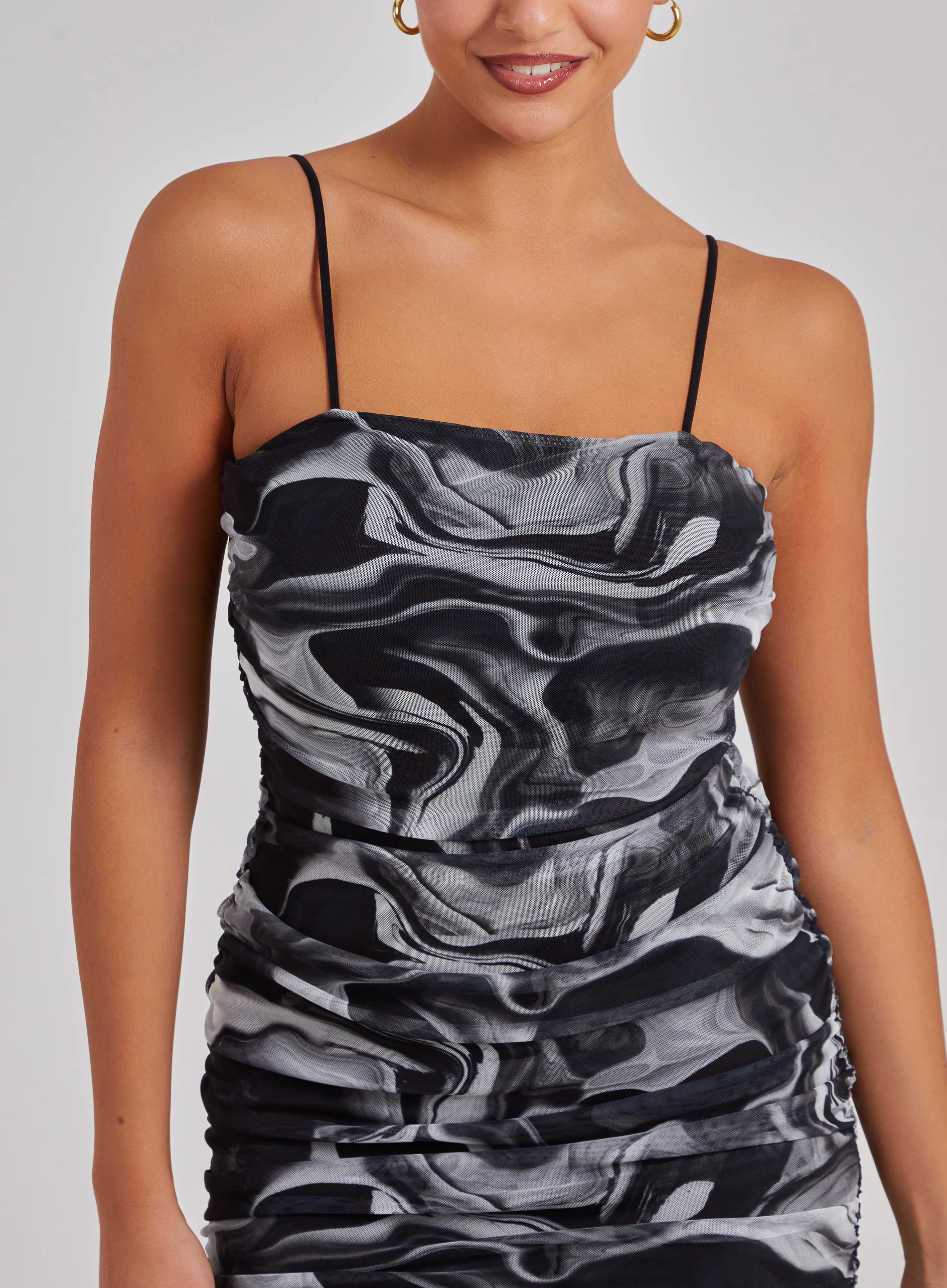 Mesh Marble Ruched Cami Mini Dress - Image 4
