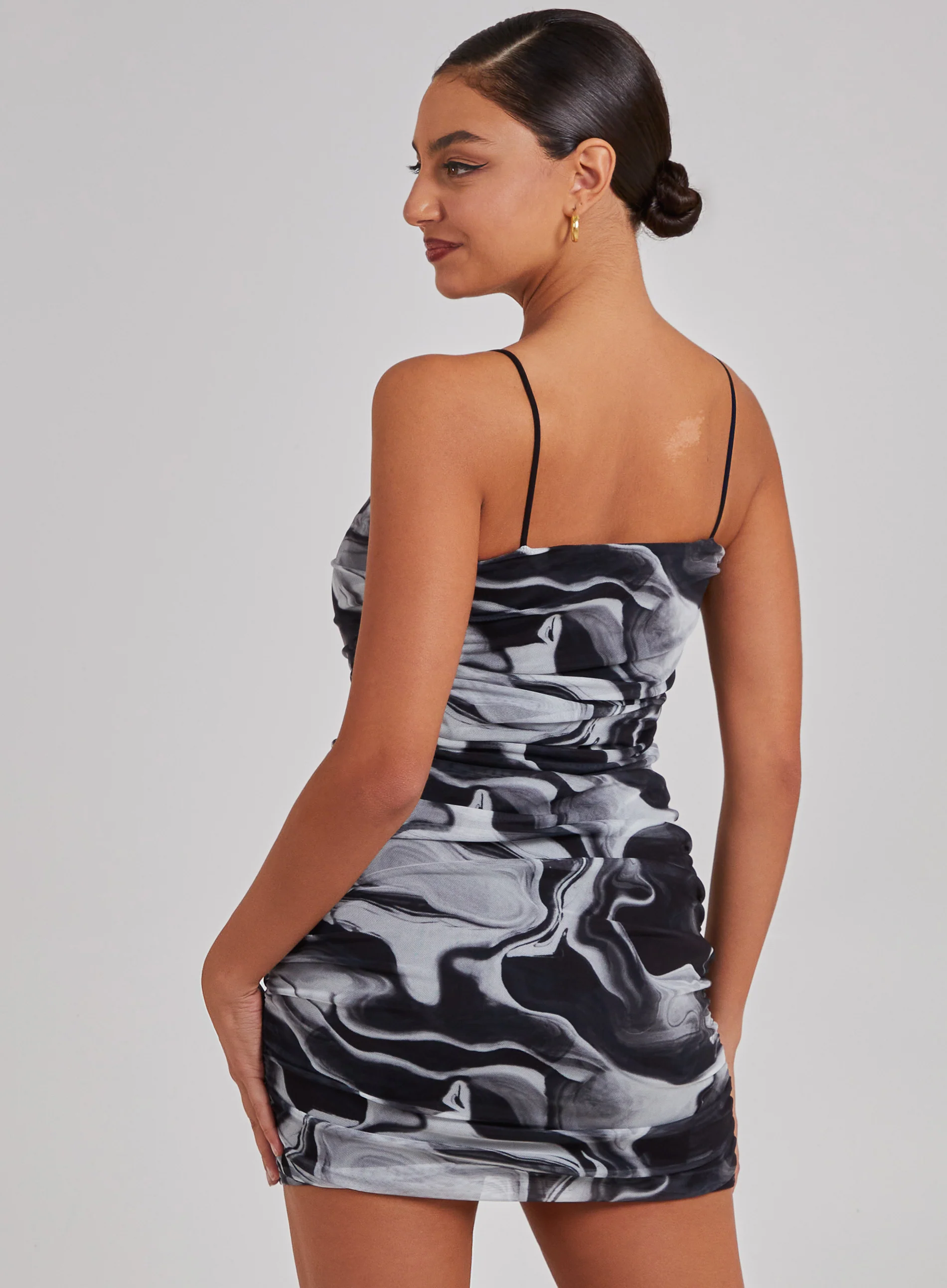 Mesh Marble Ruched Cami Mini Dress - Image 5