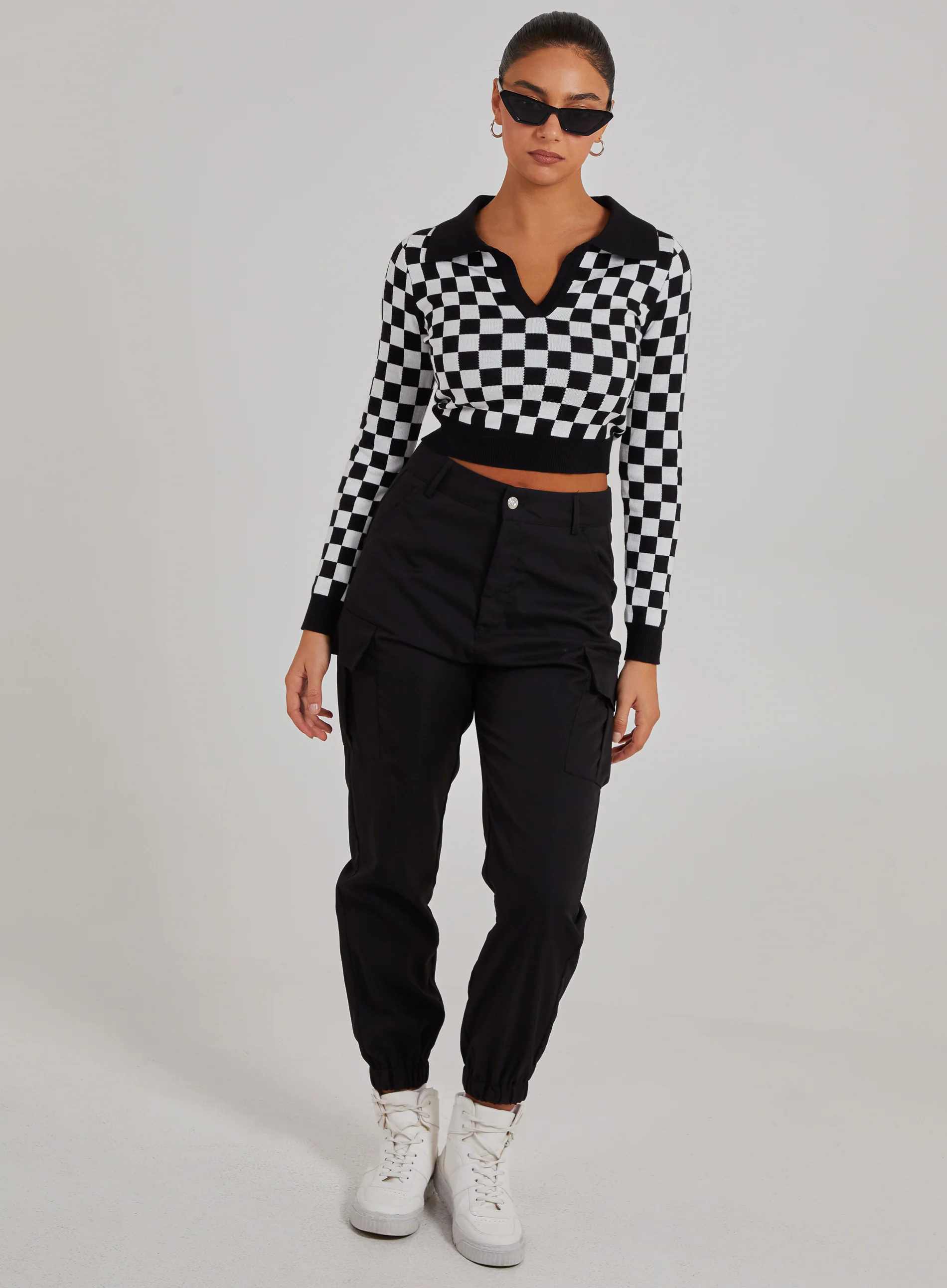 Notch Collar Checkered Top - Image 2