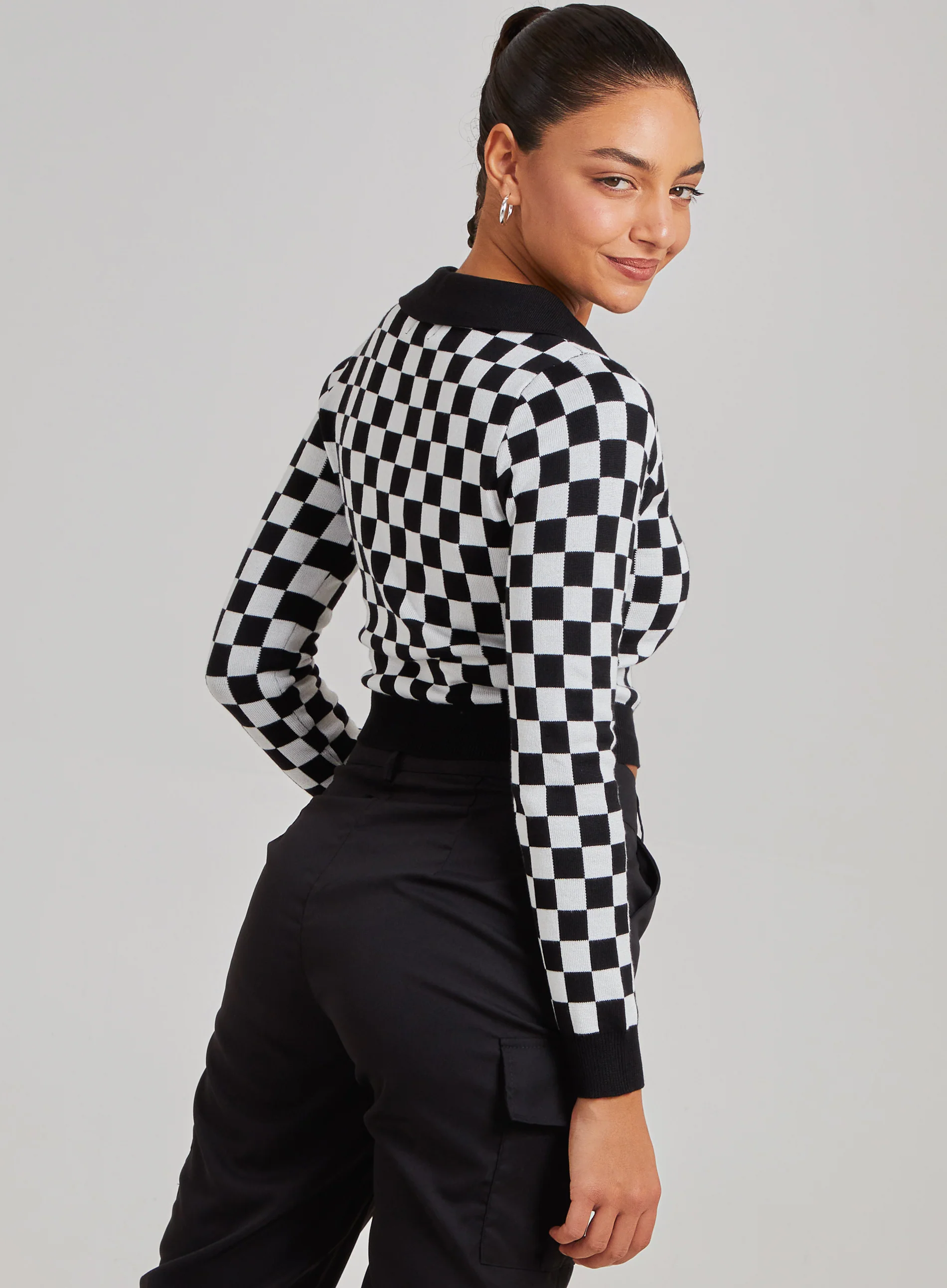 Notch Collar Checkered Top - Image 4