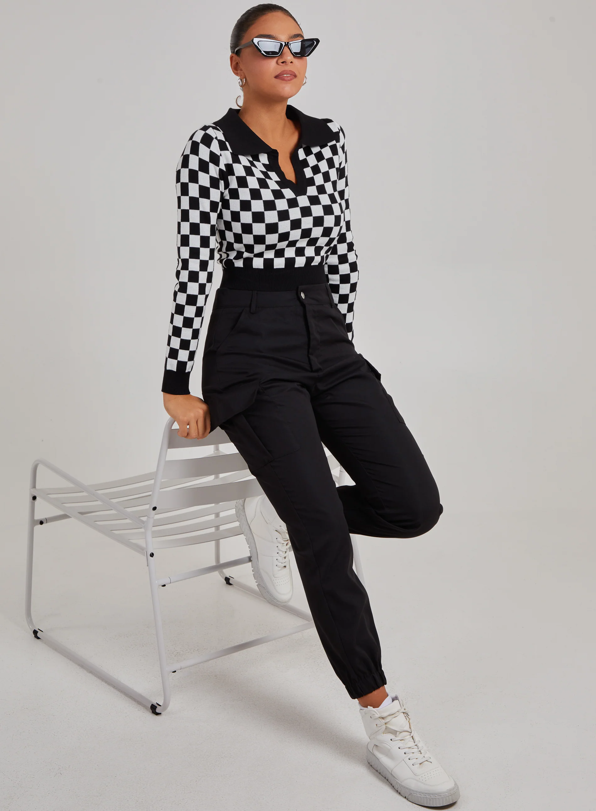 Notch Collar Checkered Top - Image 5