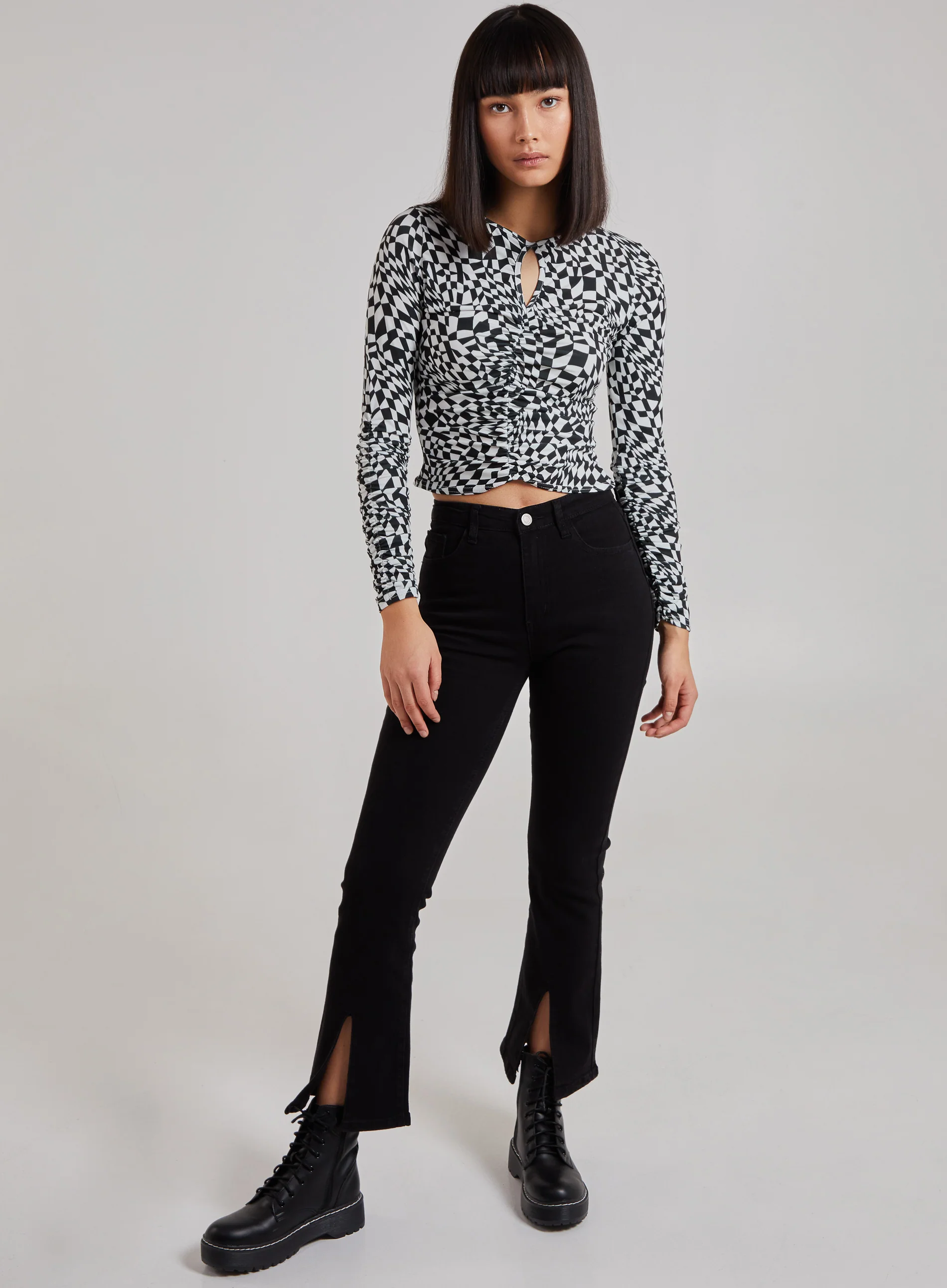 Printed Long Sleeve Keyhole Top - Image 2