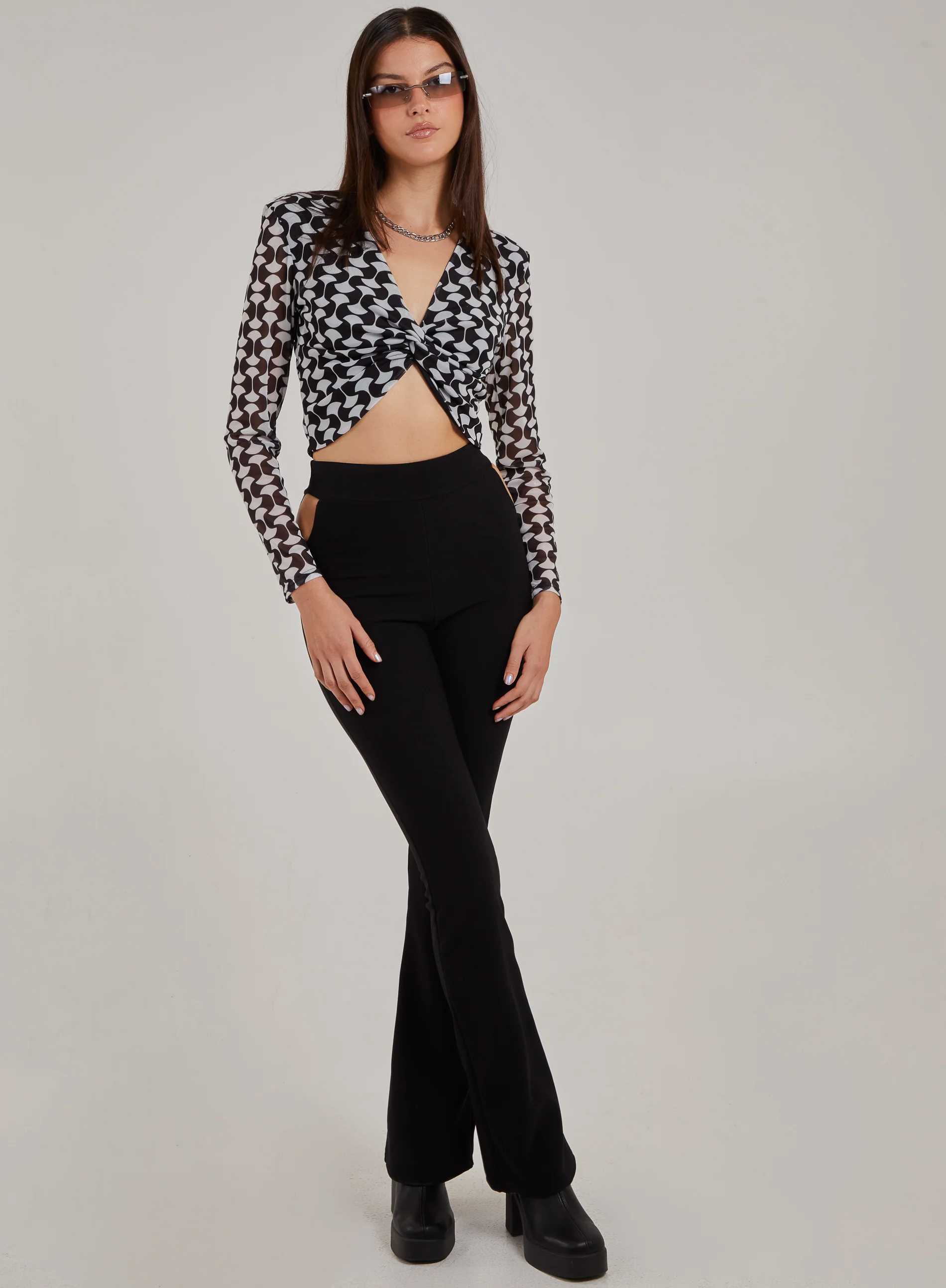 Printed Long Sleeve Twist Front Top - Image 2