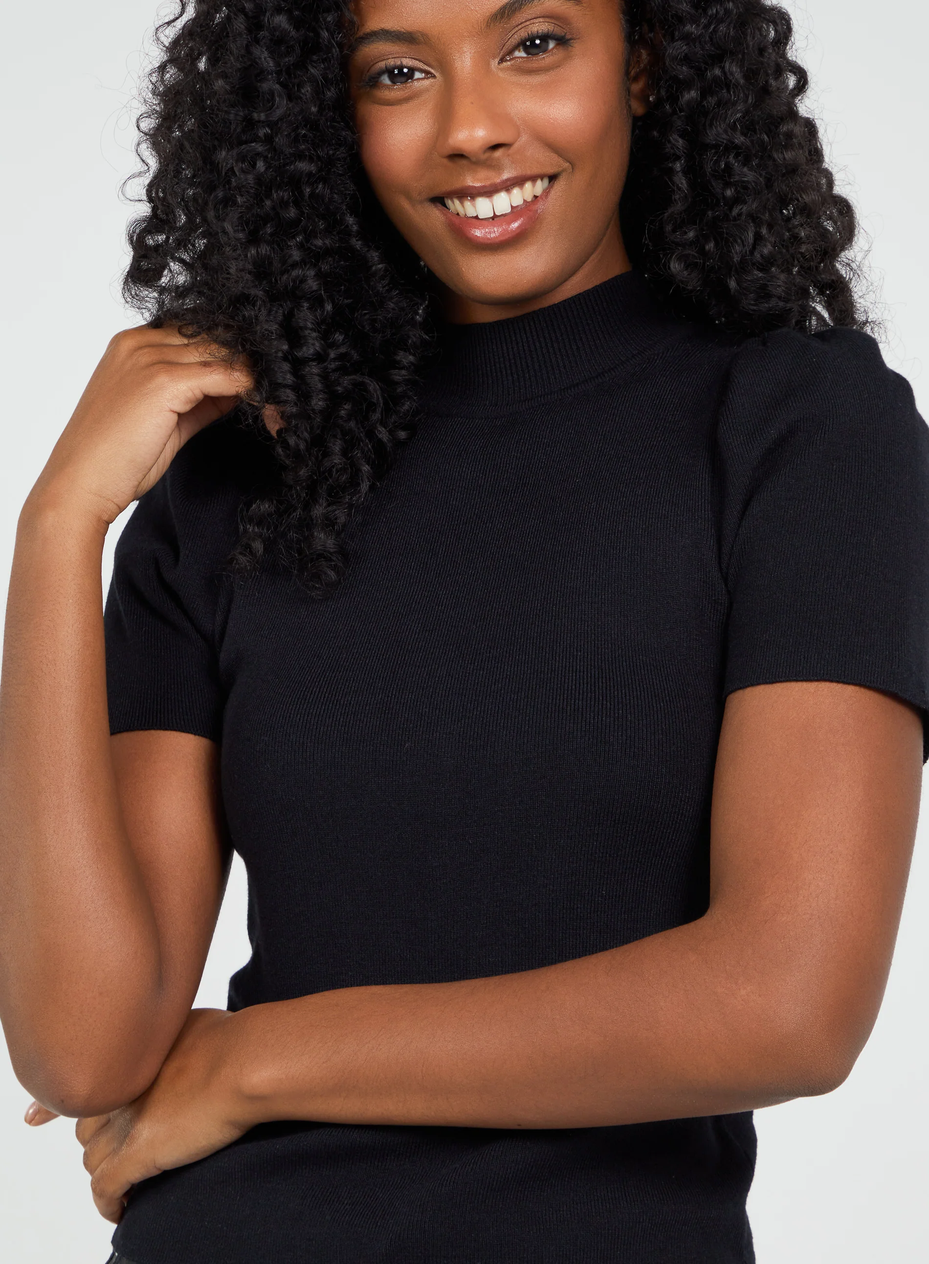 Puff Sleeve Ribbed High Neck Top - Image 3
