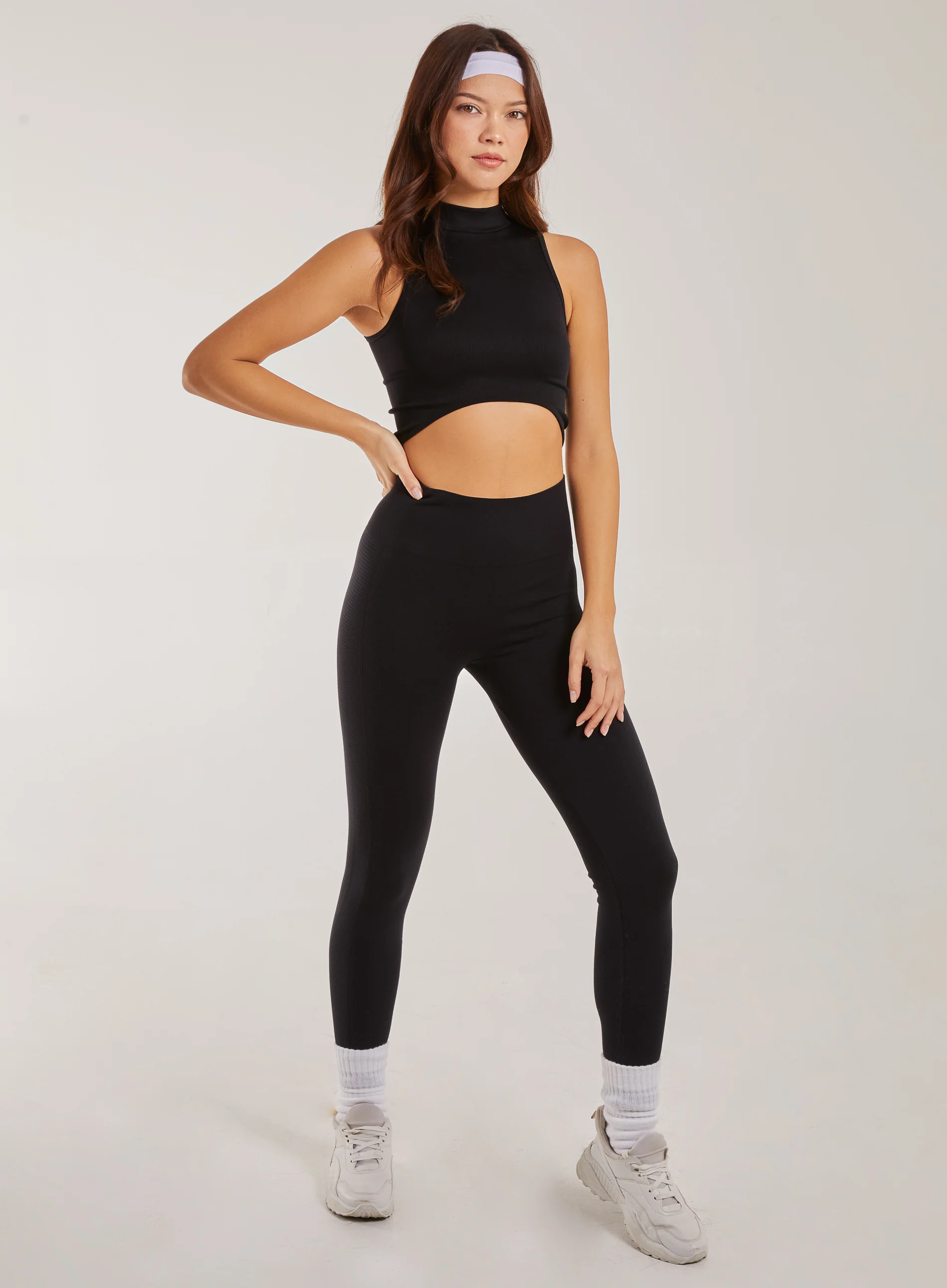 Rib High Neck Sleeveless Crop Top - Image 2