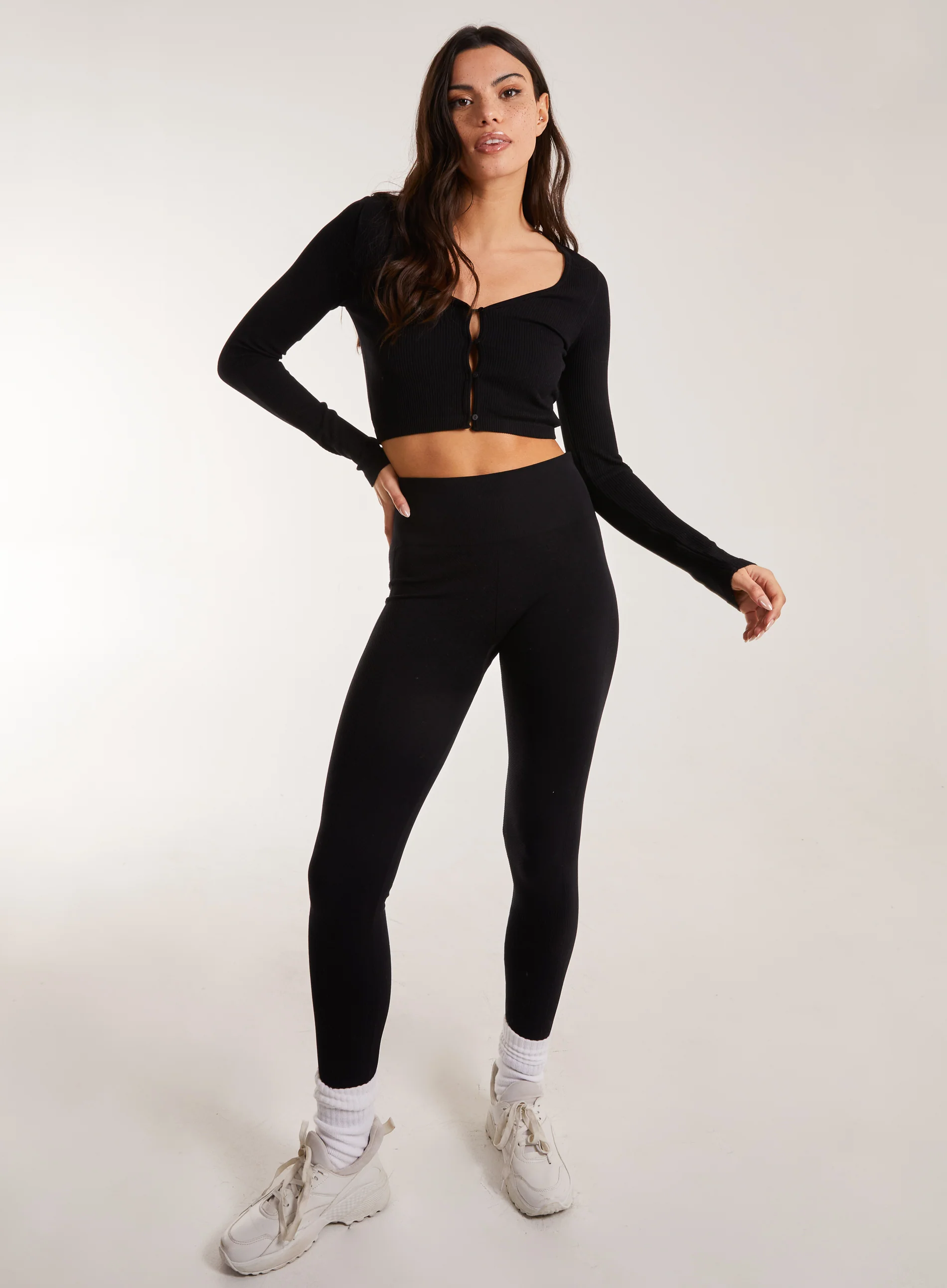 Rib Long Sleeve Button Down Top - Image 2