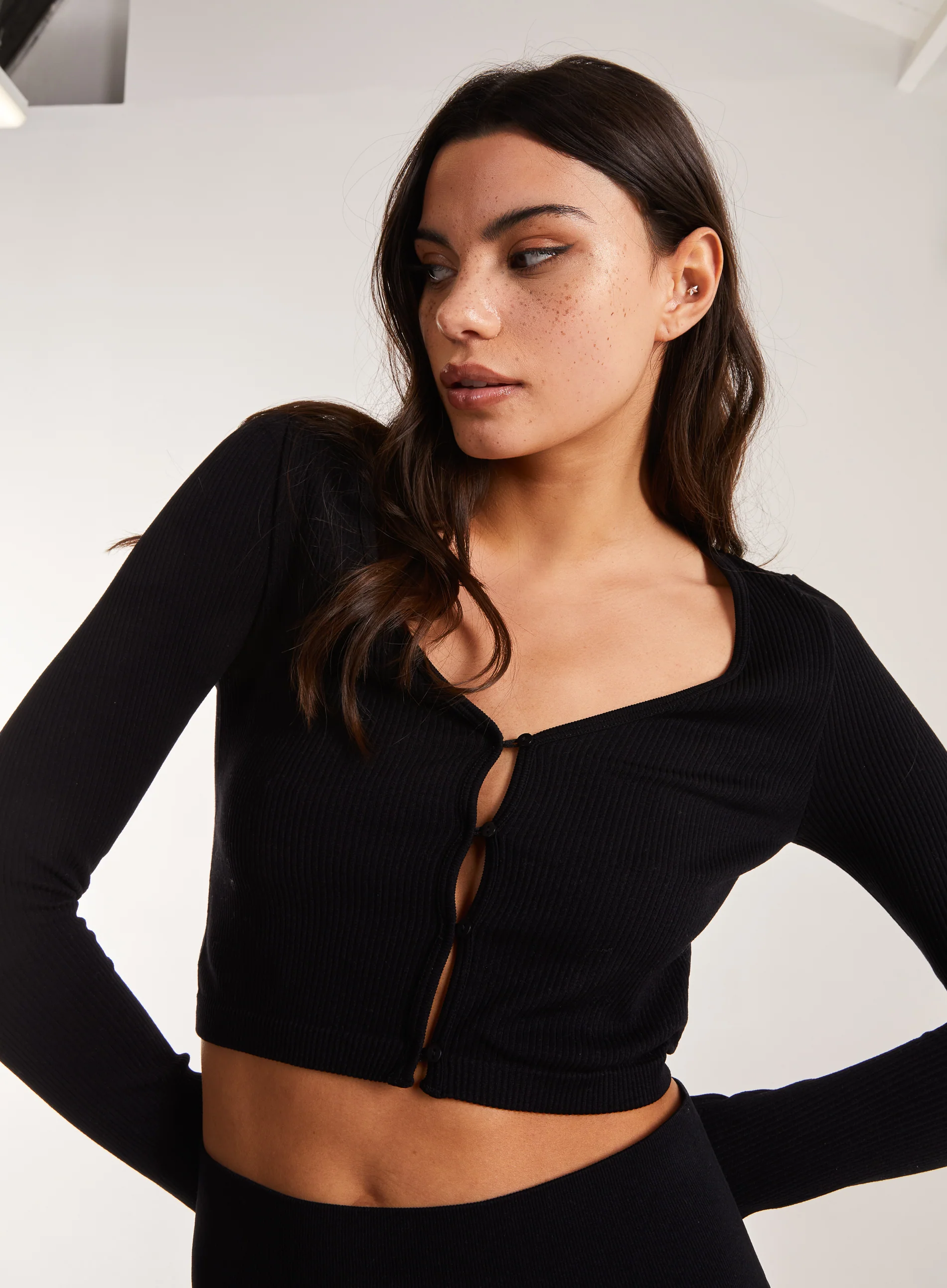 Rib Long Sleeve Button Down Top - Image 4