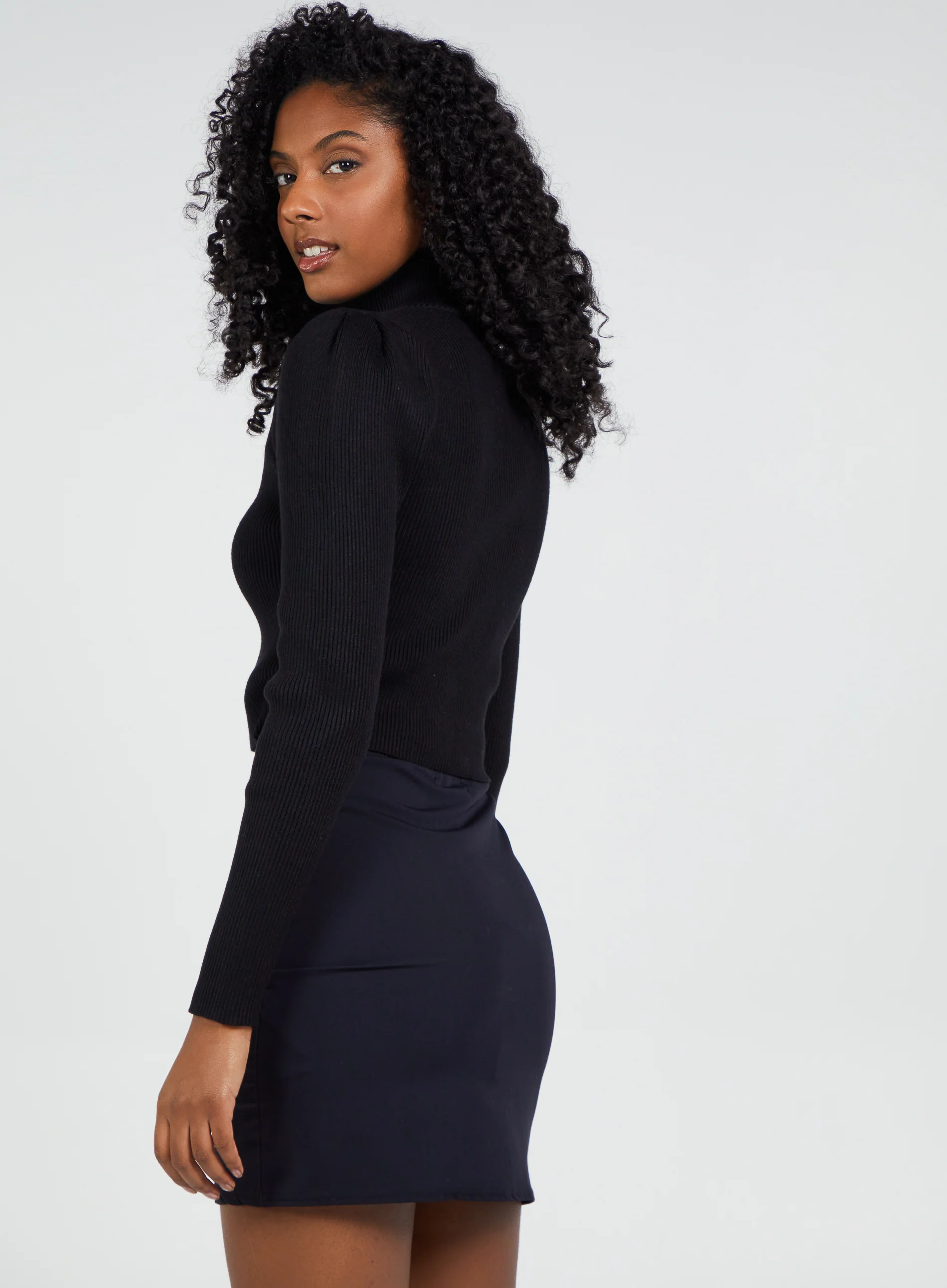 Ribbed Buttoned Cut Out High Neck Top - Image 4