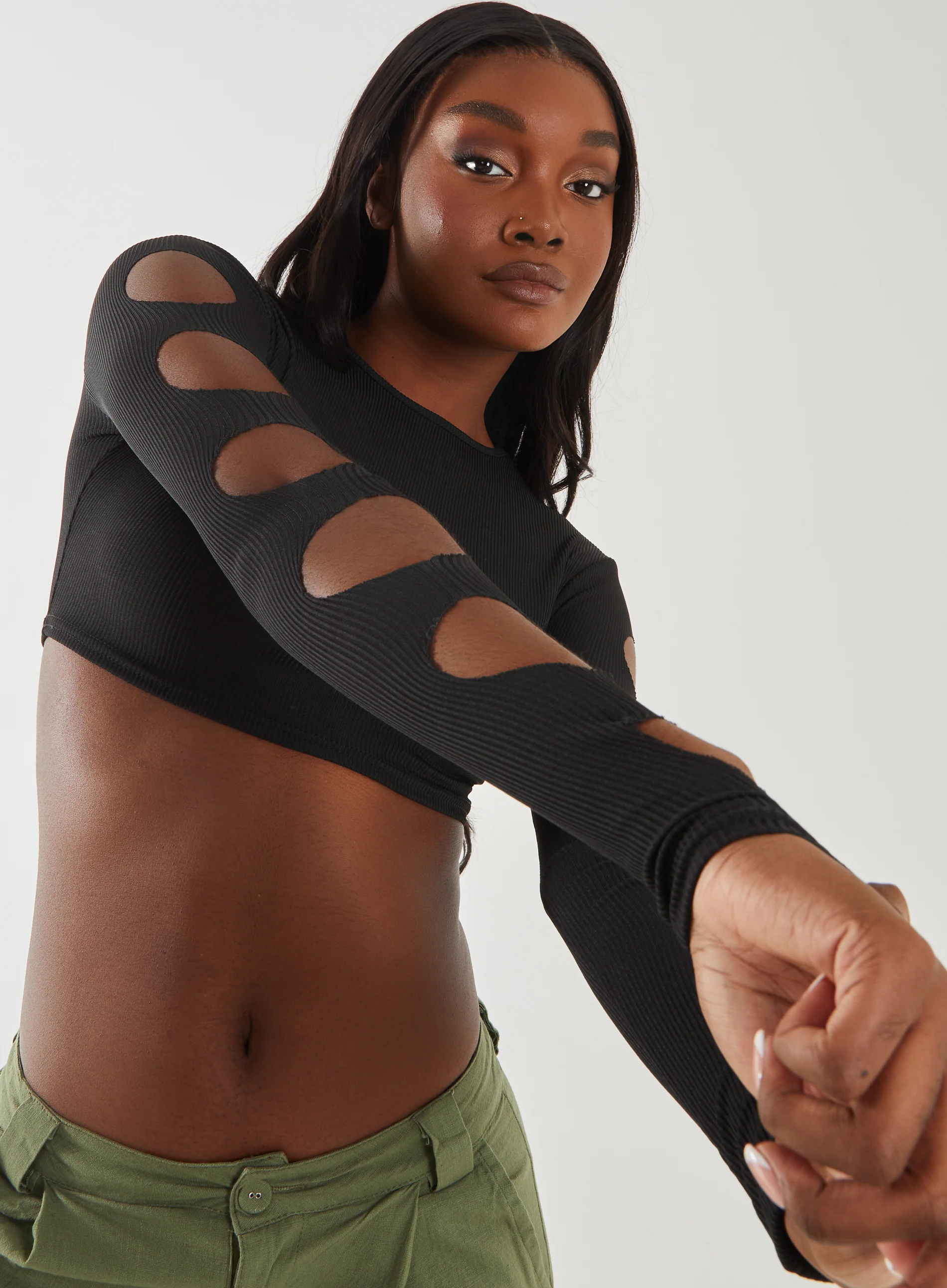 Ribbed Long Sleeve Cut Out Top - Image 3
