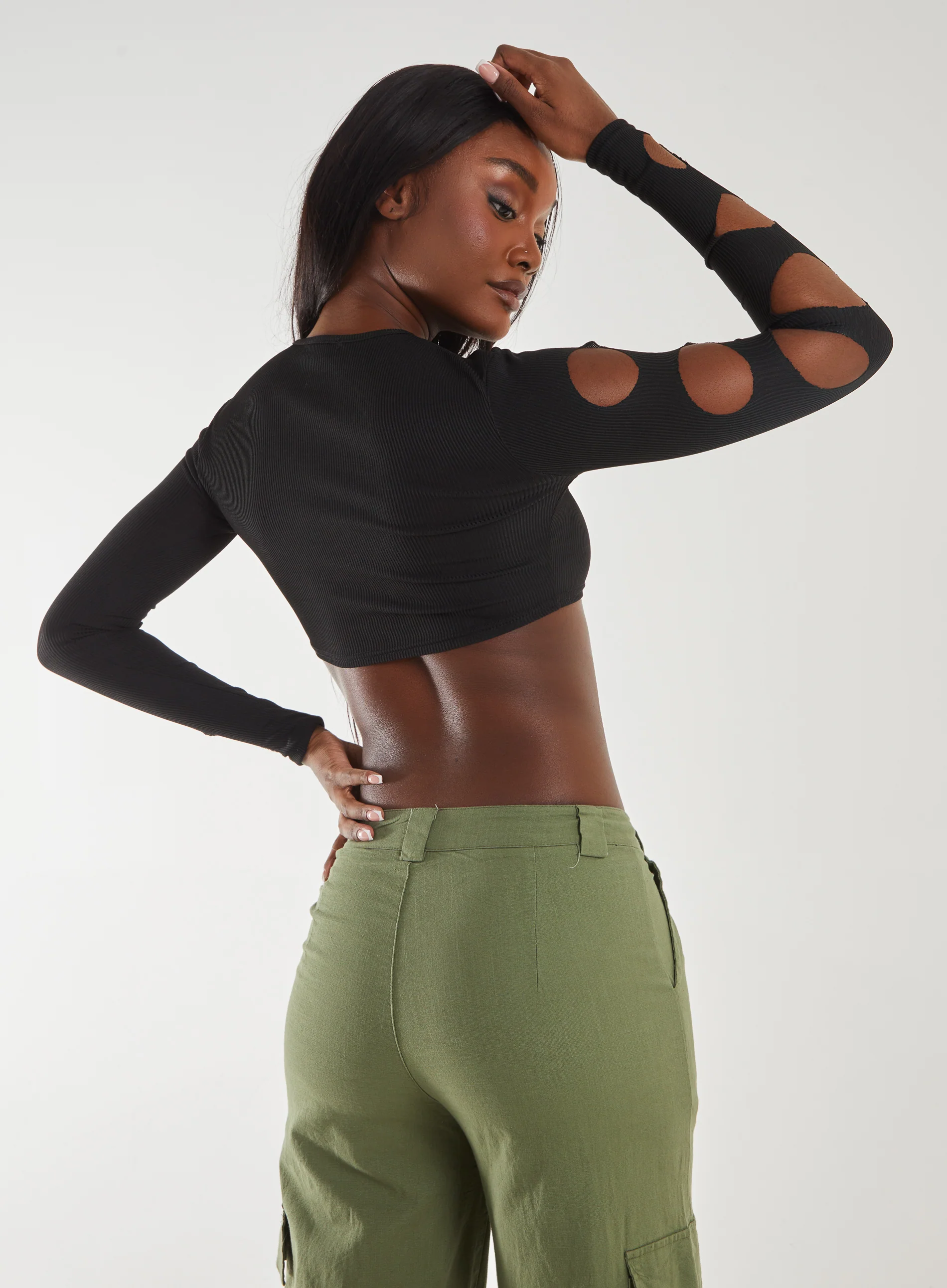 Ribbed Long Sleeve Cut Out Top - Image 4
