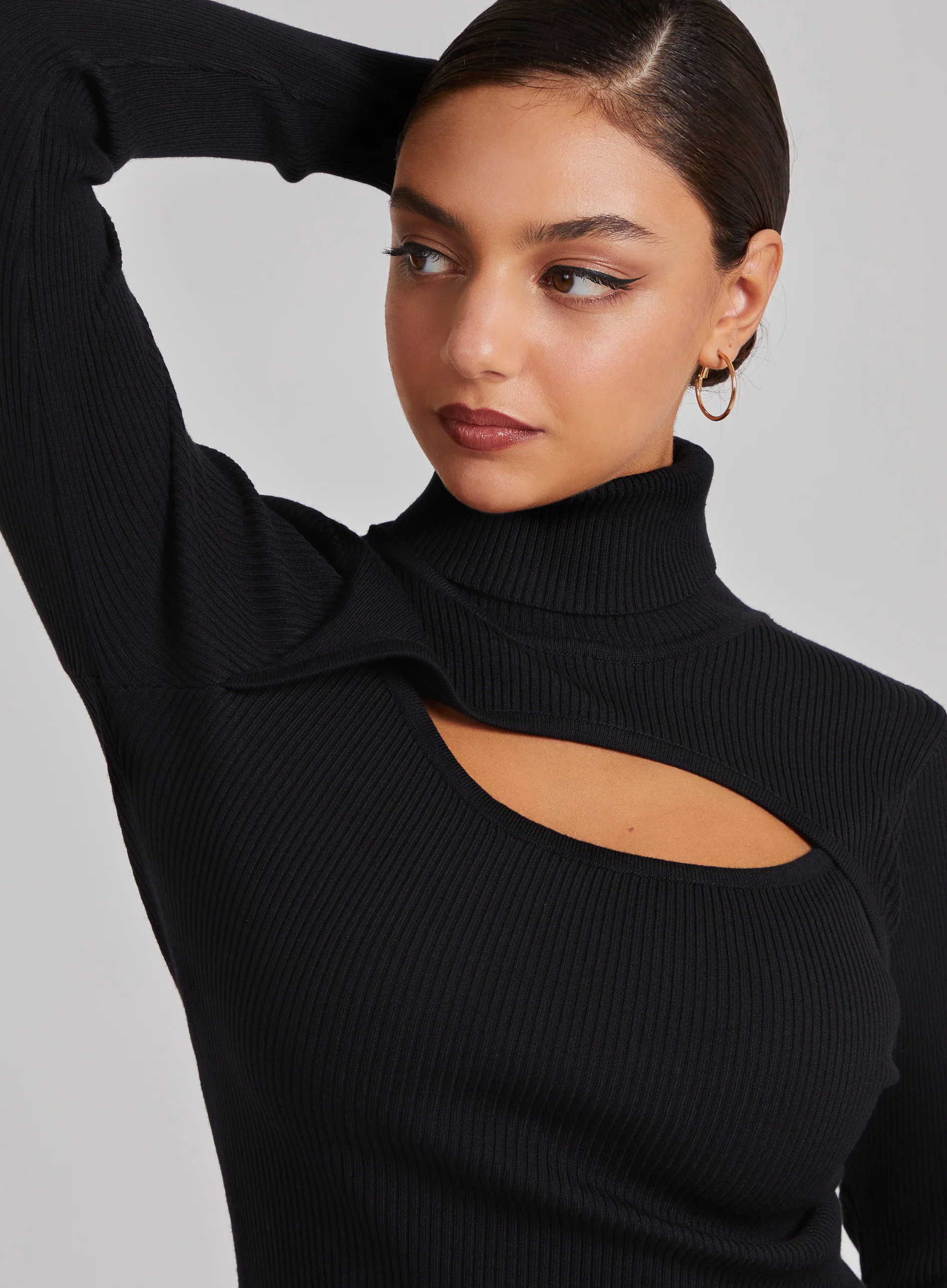 Ribbed Roll Neck Front Split Midi Dress - Image 3