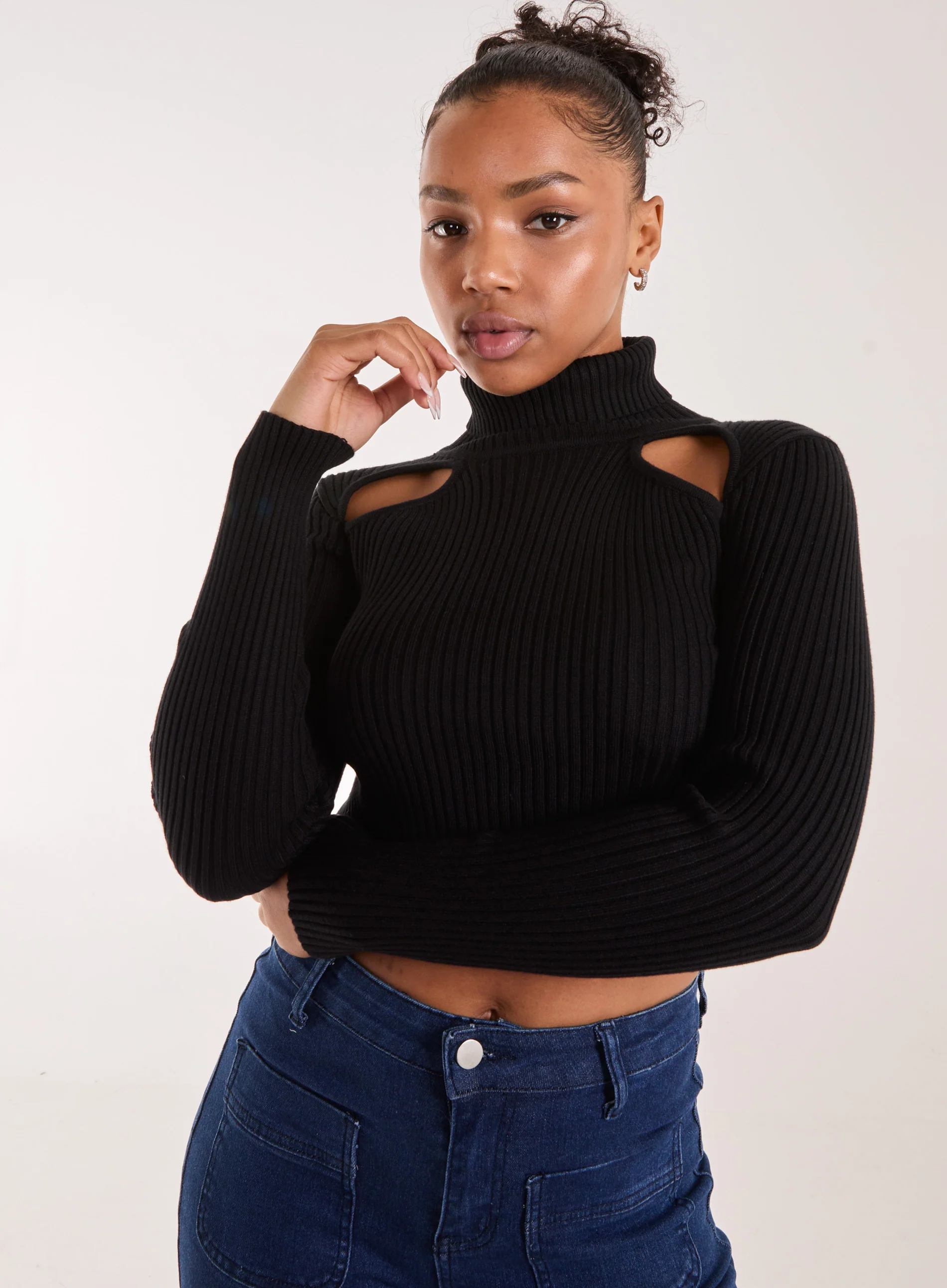 Ribbed Roll Neck Jumper With Cut Out Detail - Image 3