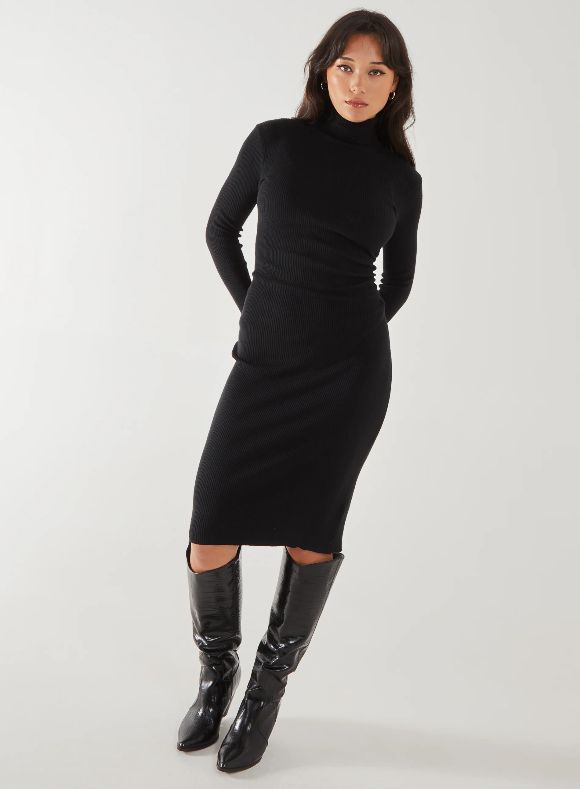 Ribbed Roll Neck Midi Dress - Image 3