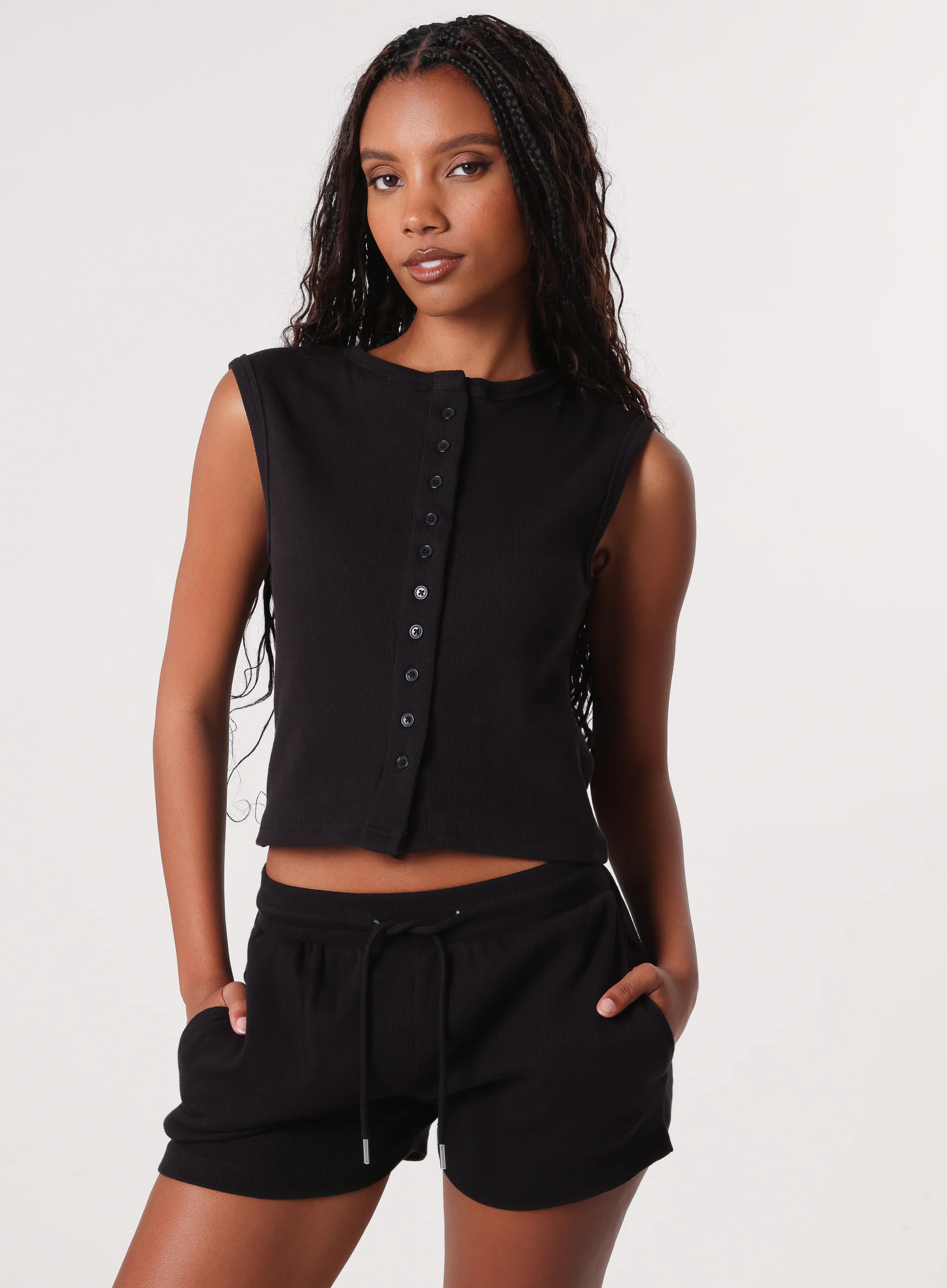 Ribbed Sleeveless Short Set - Image 2