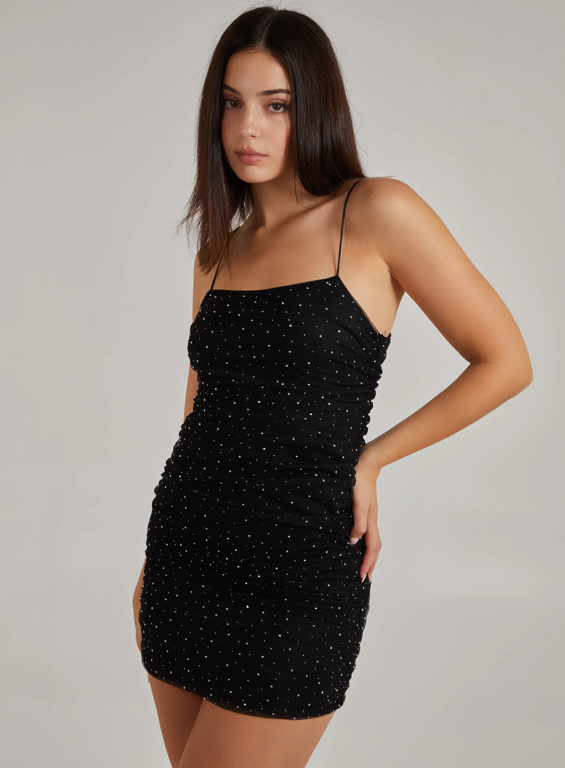 Ruched Bodycon Rhinestone Dress